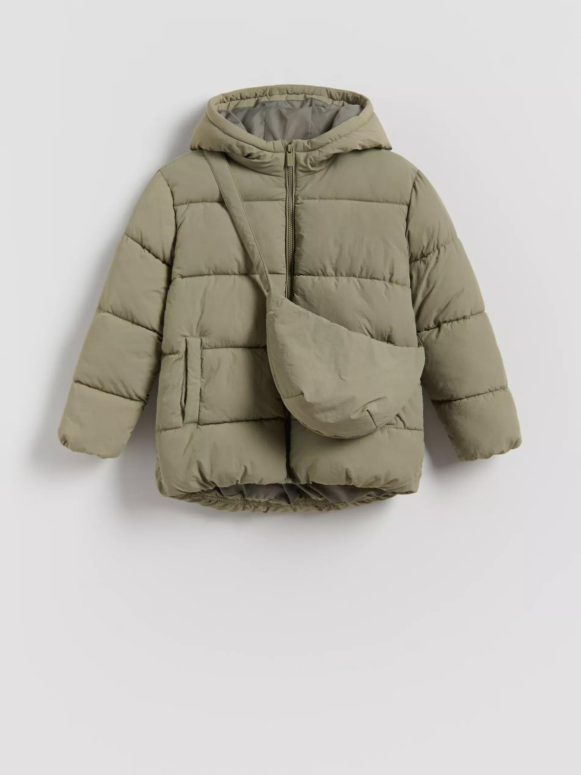 Green Quilted Jacket With Bag, Khaki, medium