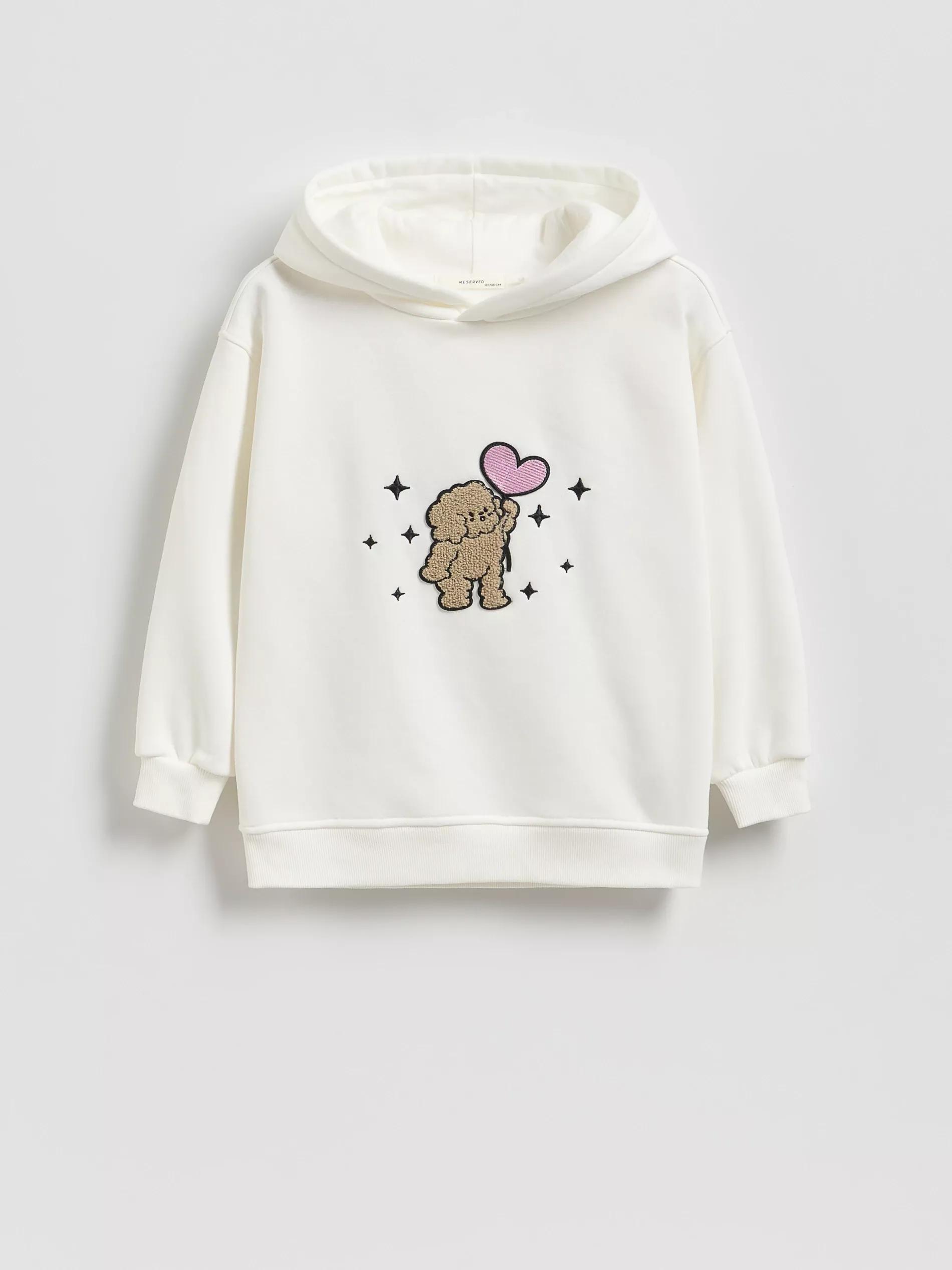 Cream Cotton Sweatshirt With Boffie & Poko Applique, Ivory, medium