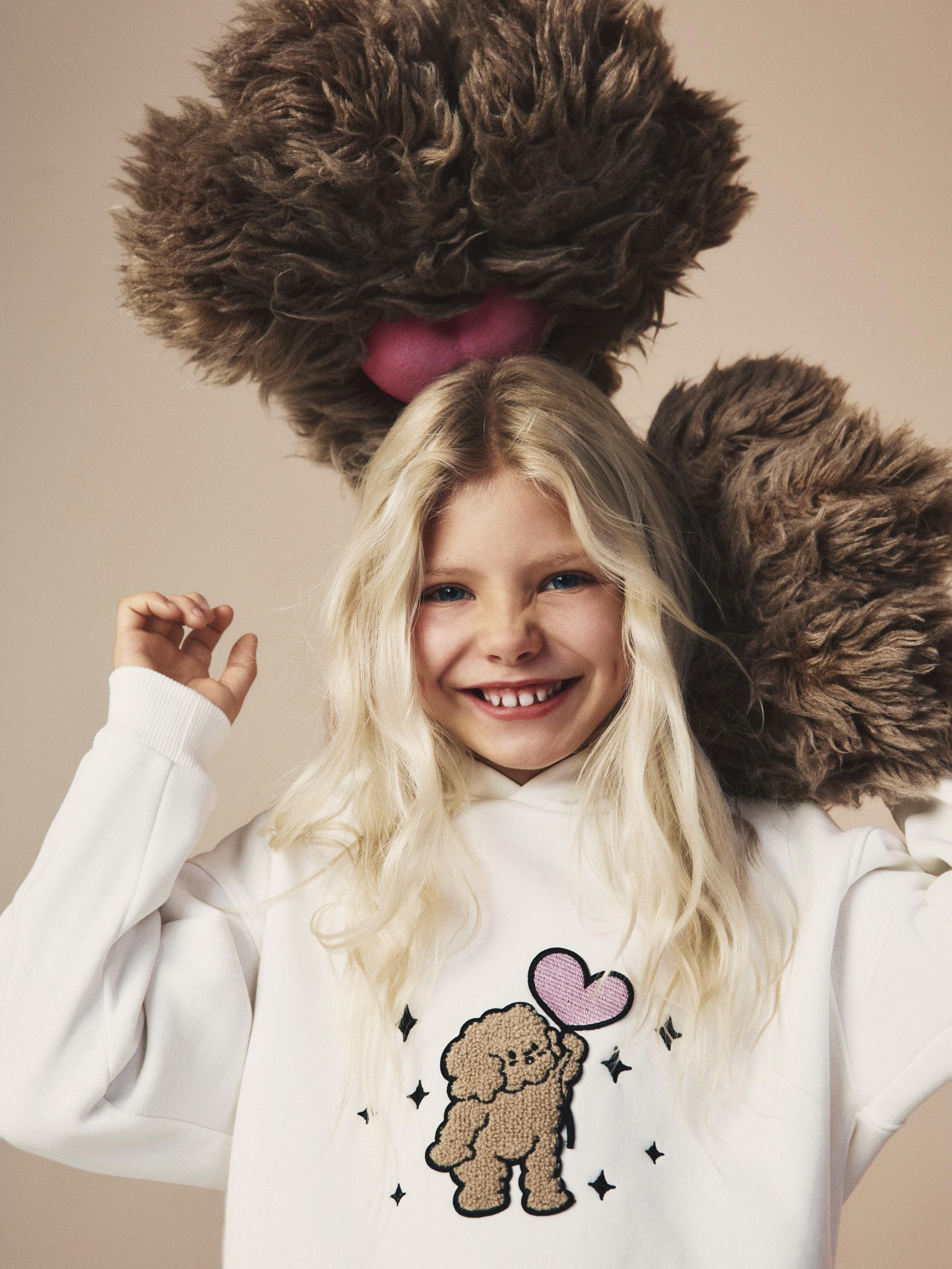 Cream Cotton Sweatshirt With Boffie & Poko Applique, Ivory, large image number 4