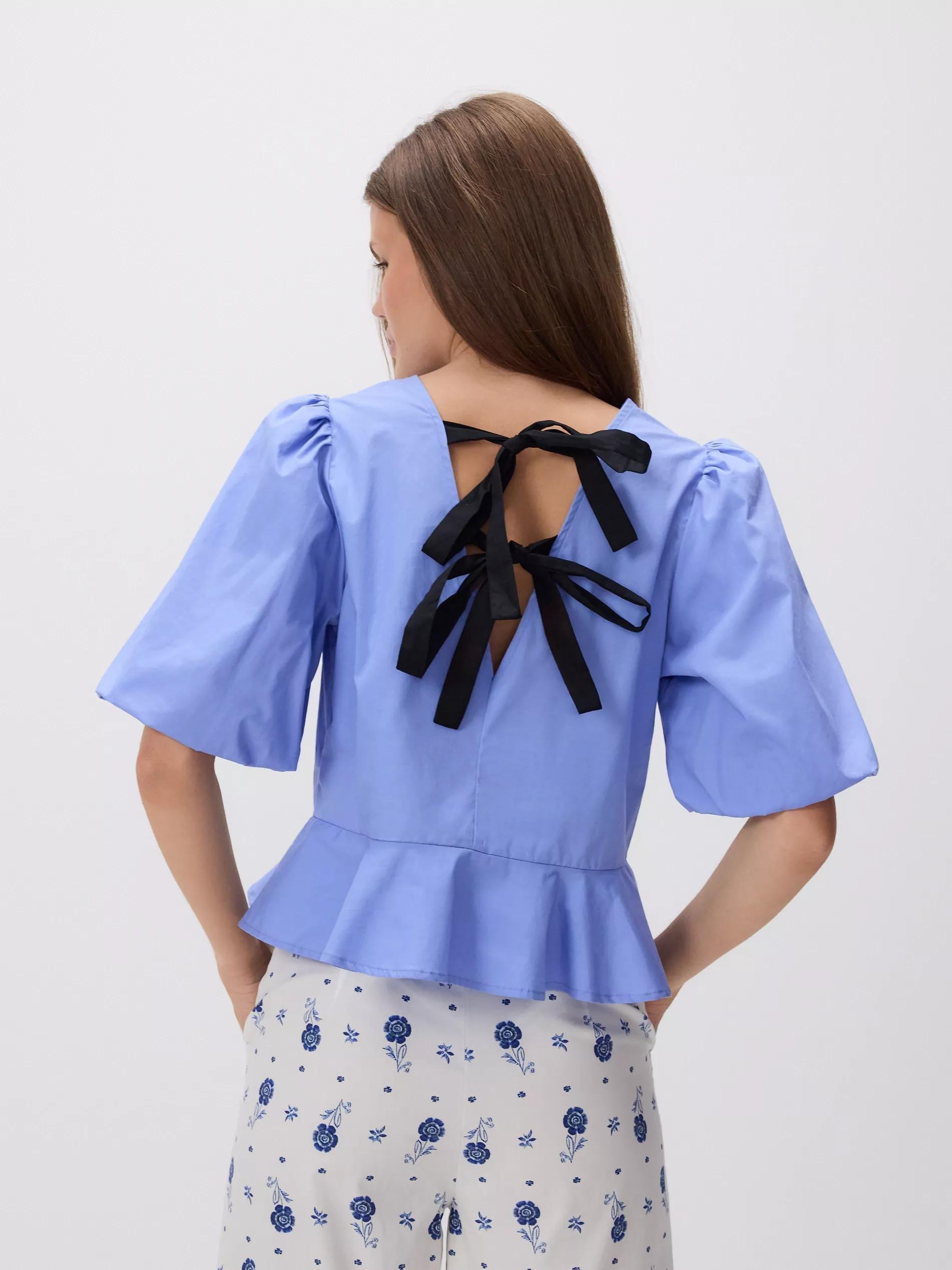 LIGHT BLUE Back tie blouse, Blue, large image number 1