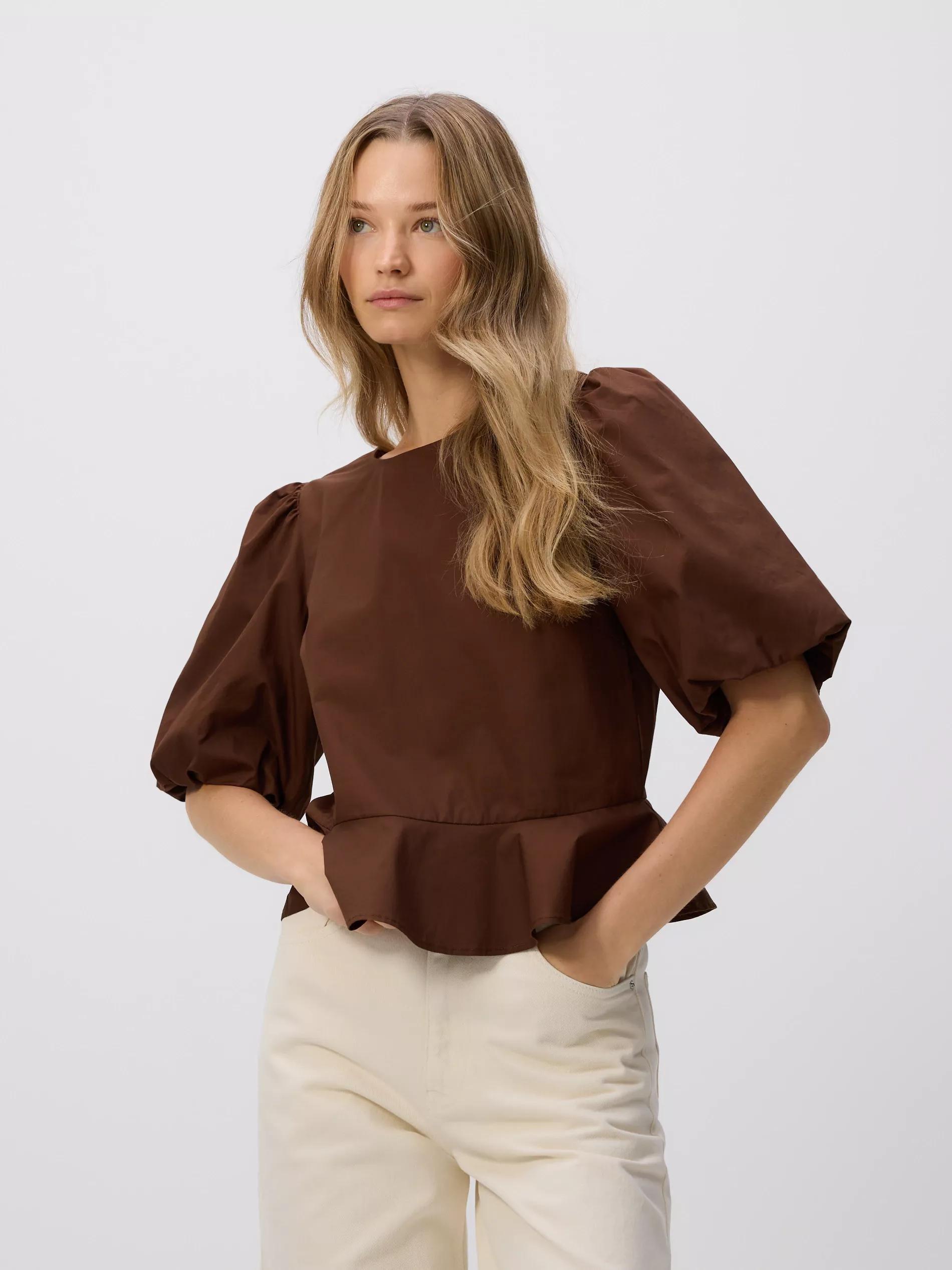 BROWN Back tie blouse, Brown, medium