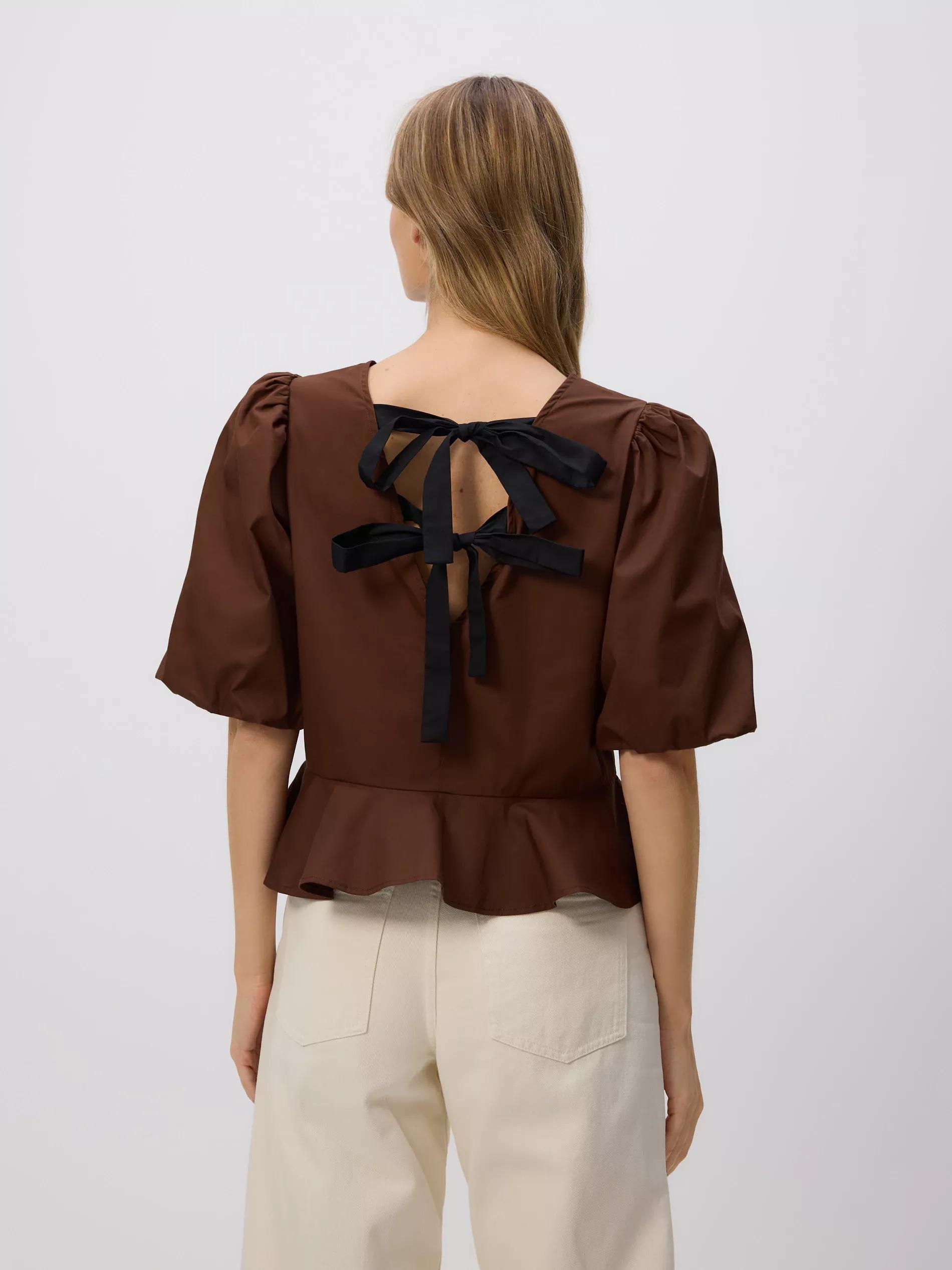 BROWN Back tie blouse, Brown, medium