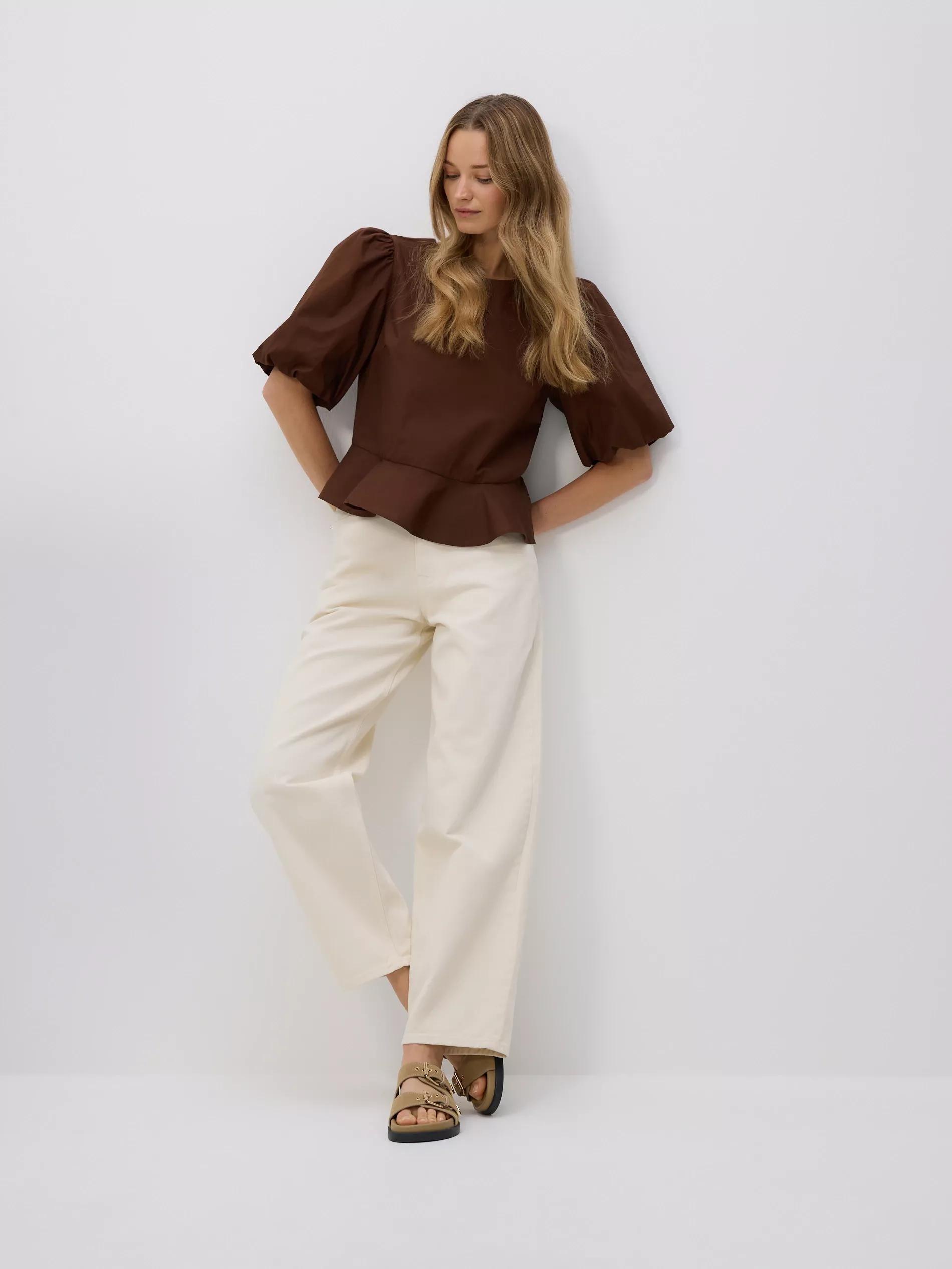 BROWN Back tie blouse, Brown, medium