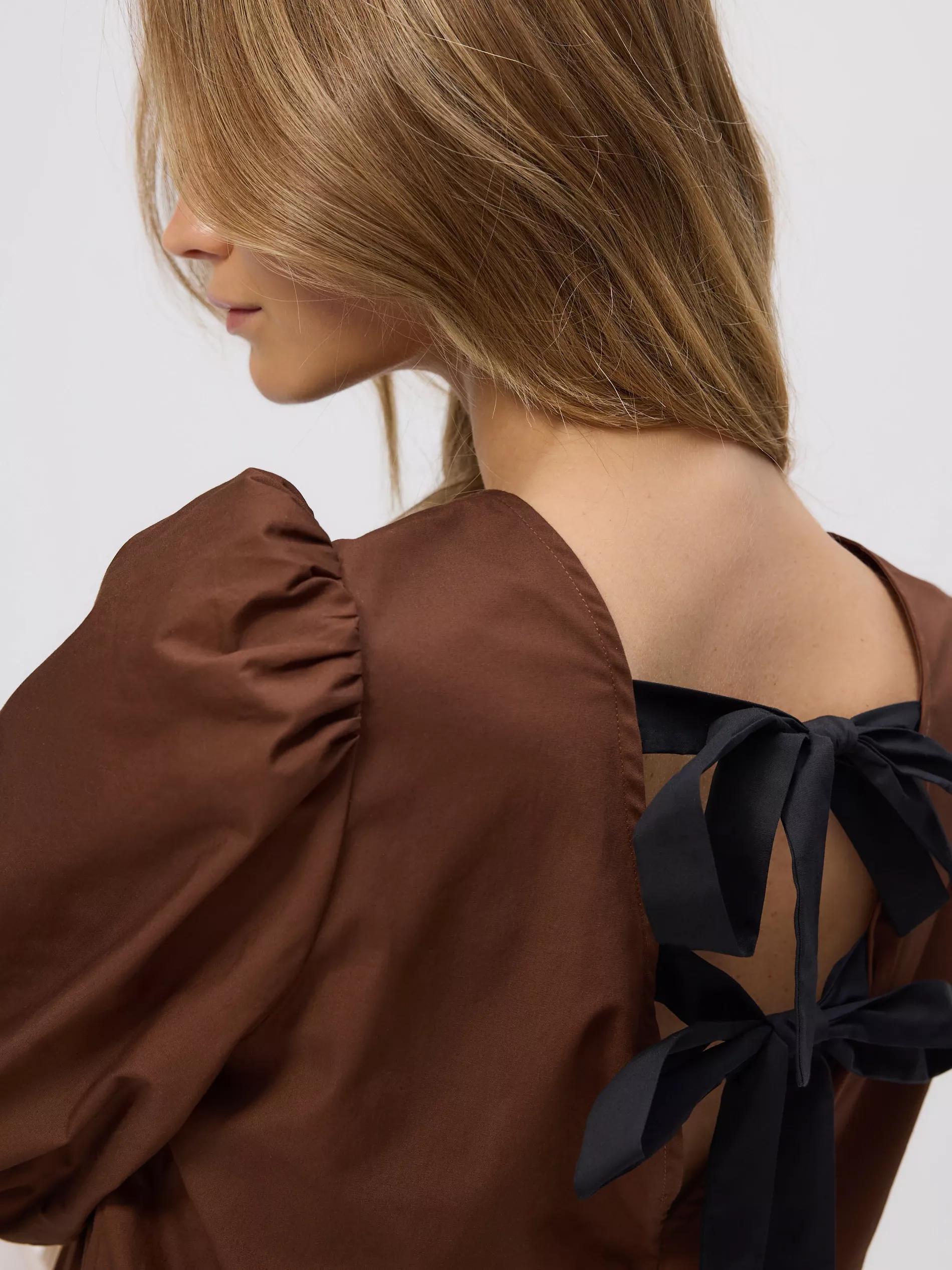BROWN Back tie blouse, , large image number 4