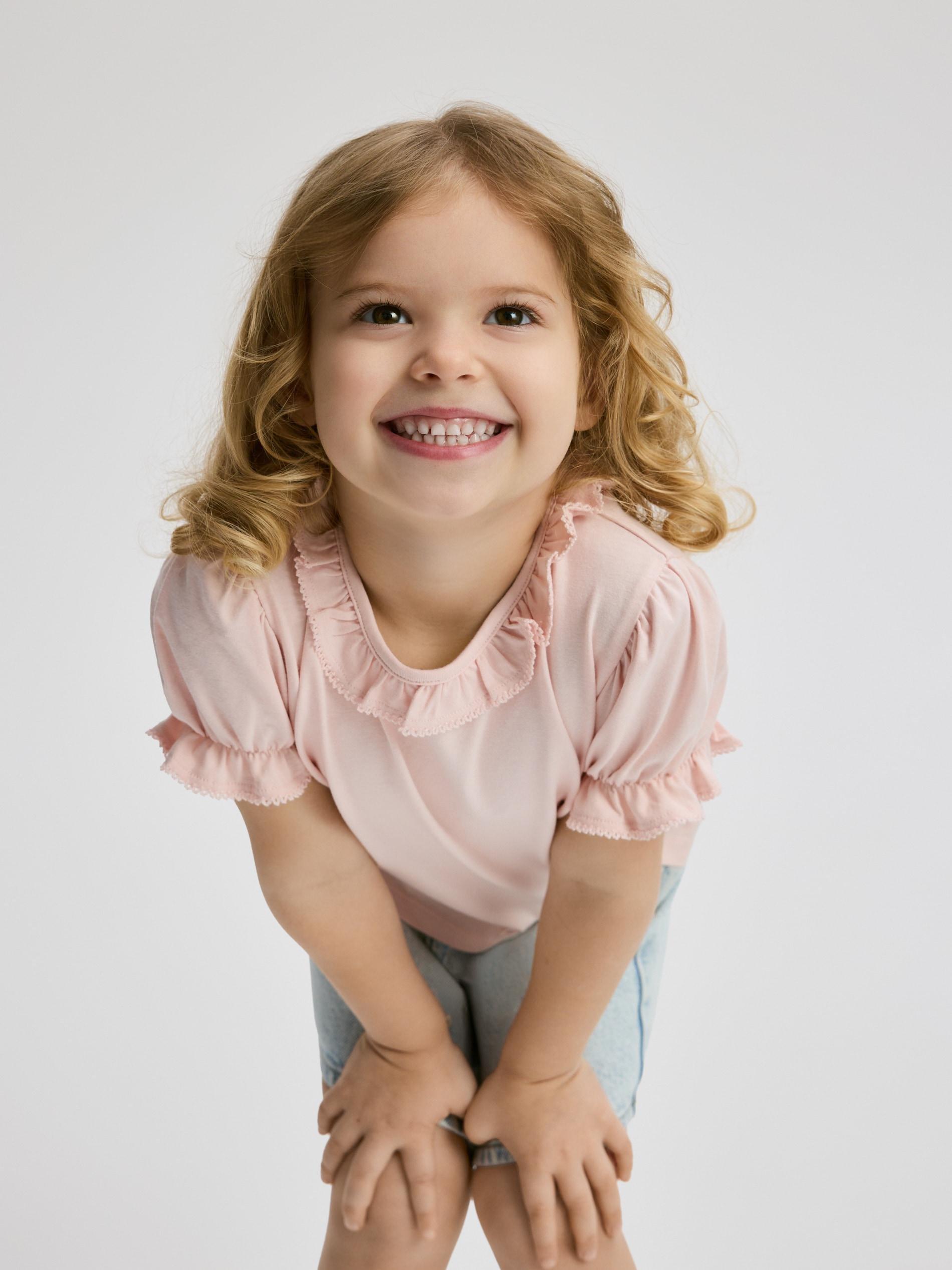 Pink Cotton T-Shirt With Ruffle, Pink, large image number 0