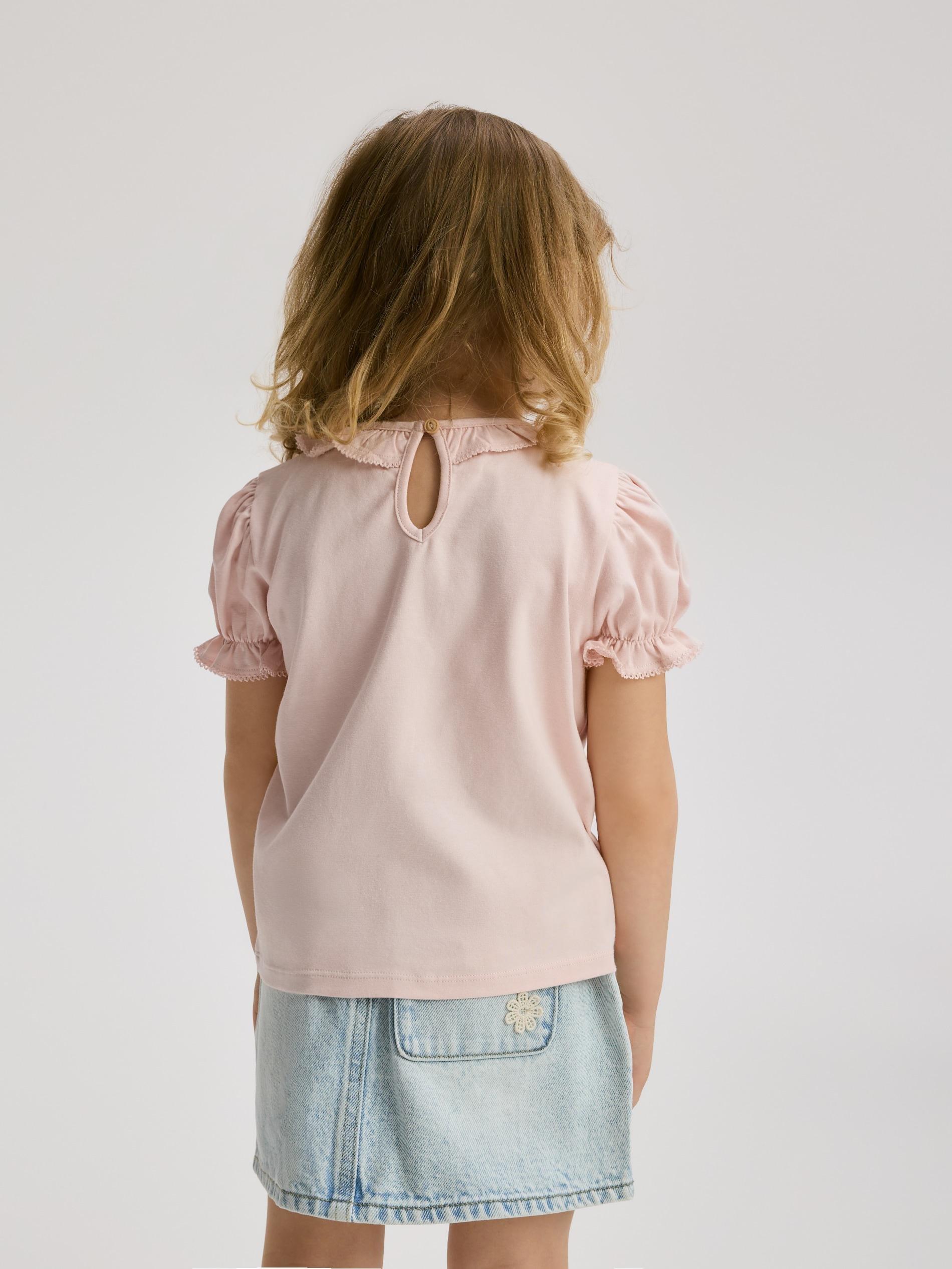 Pink Cotton T-Shirt With Ruffle, Pink, large image number 1
