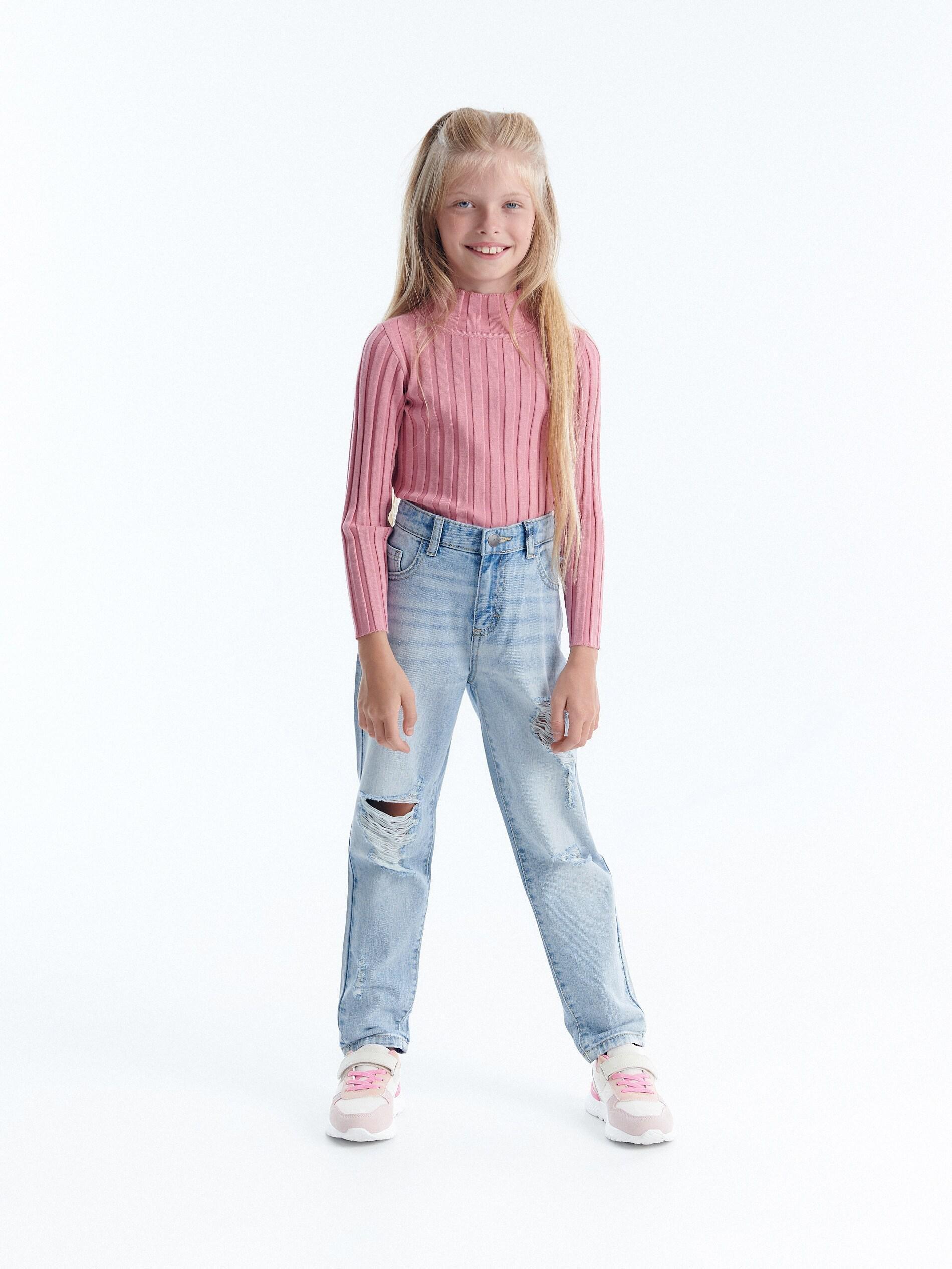Blue Distressed Boyfriend Jeans, Kids Girls, , large image number 0