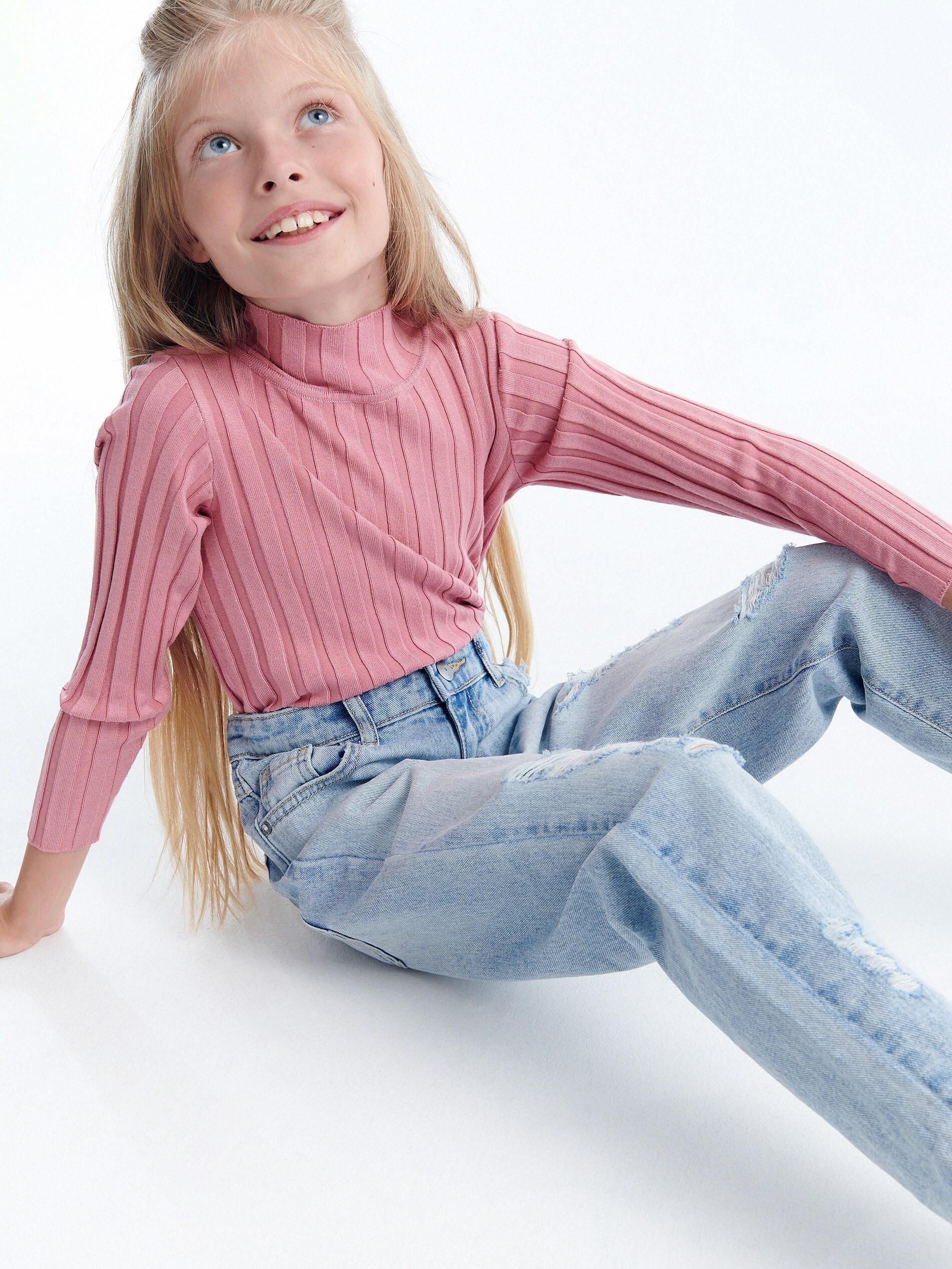 Blue Distressed Boyfriend Jeans, Kids Girls, , large image number 1