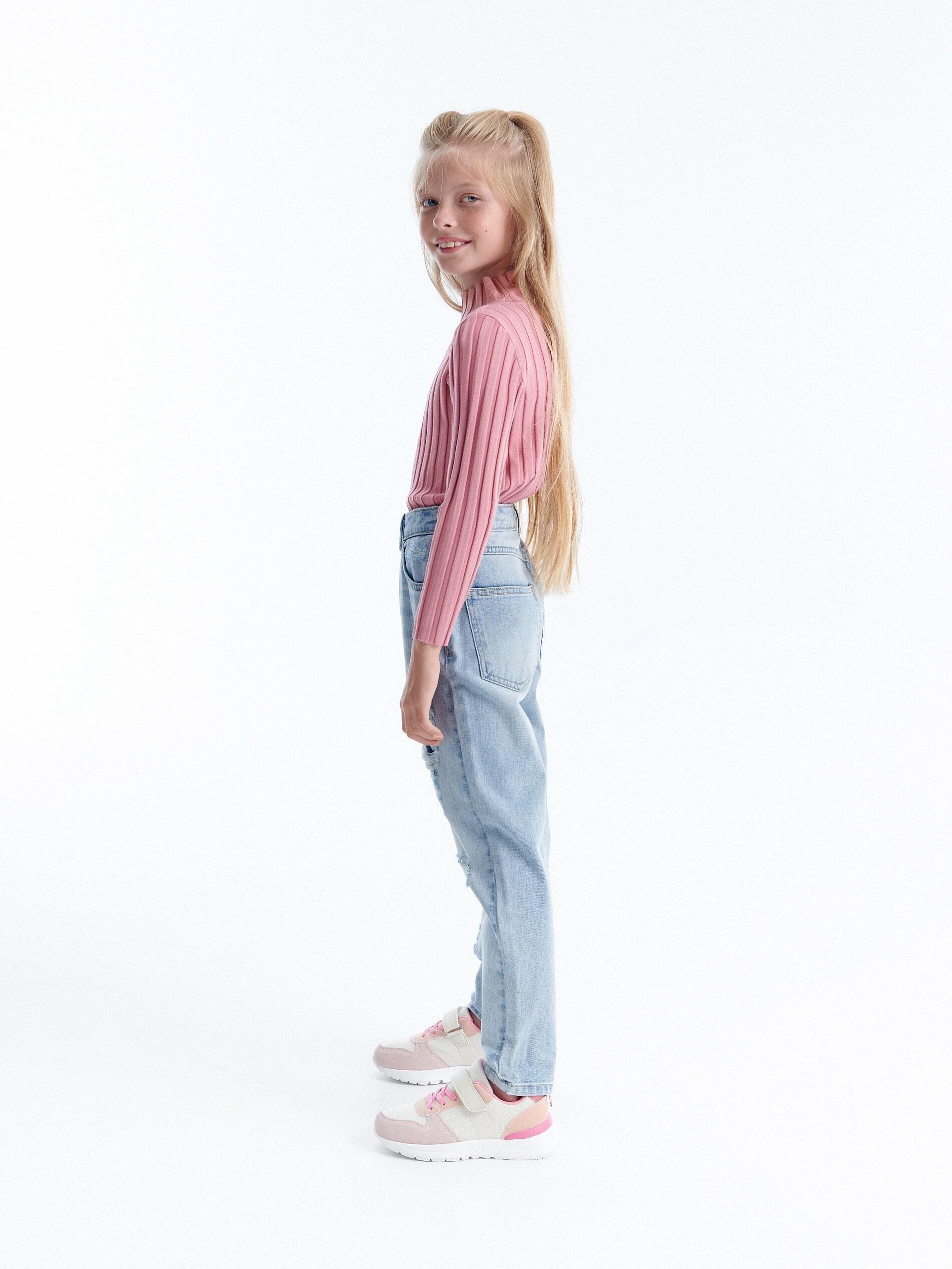 Blue Distressed Boyfriend Jeans, Kids Girls, , large image number 2