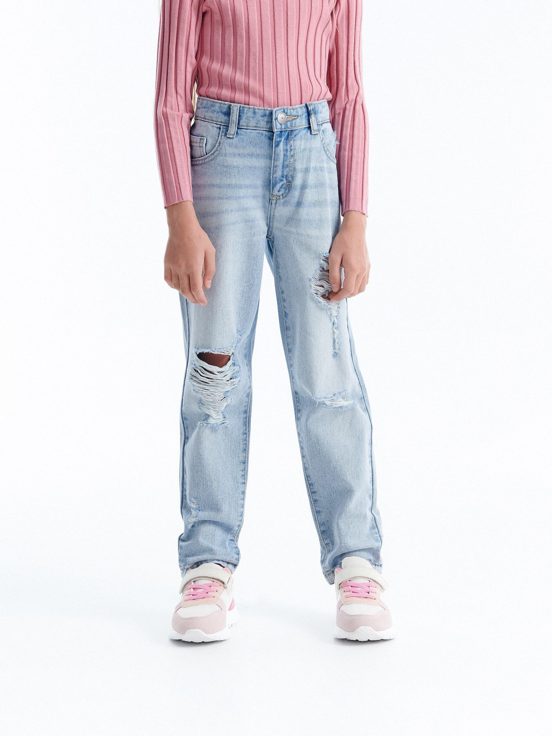 Blue Distressed Boyfriend Jeans, Kids Girls, , large image number 3