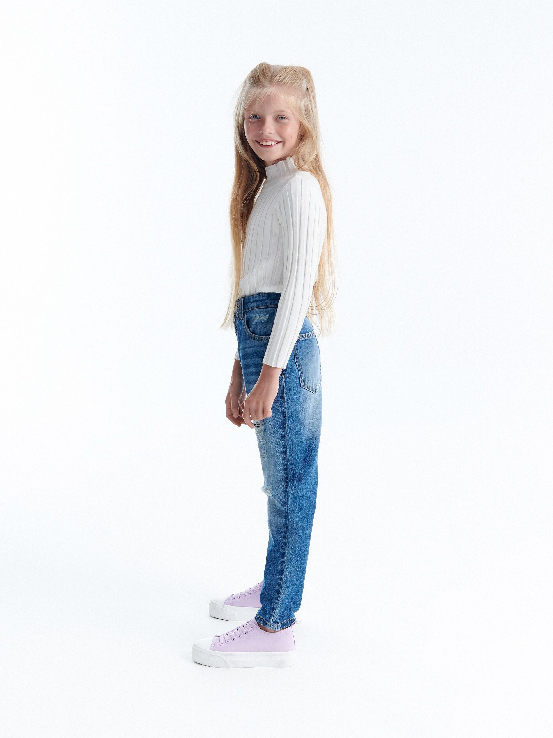 Blue Distressed Boyfriend Jeans, Kids Girls, , large image number 1