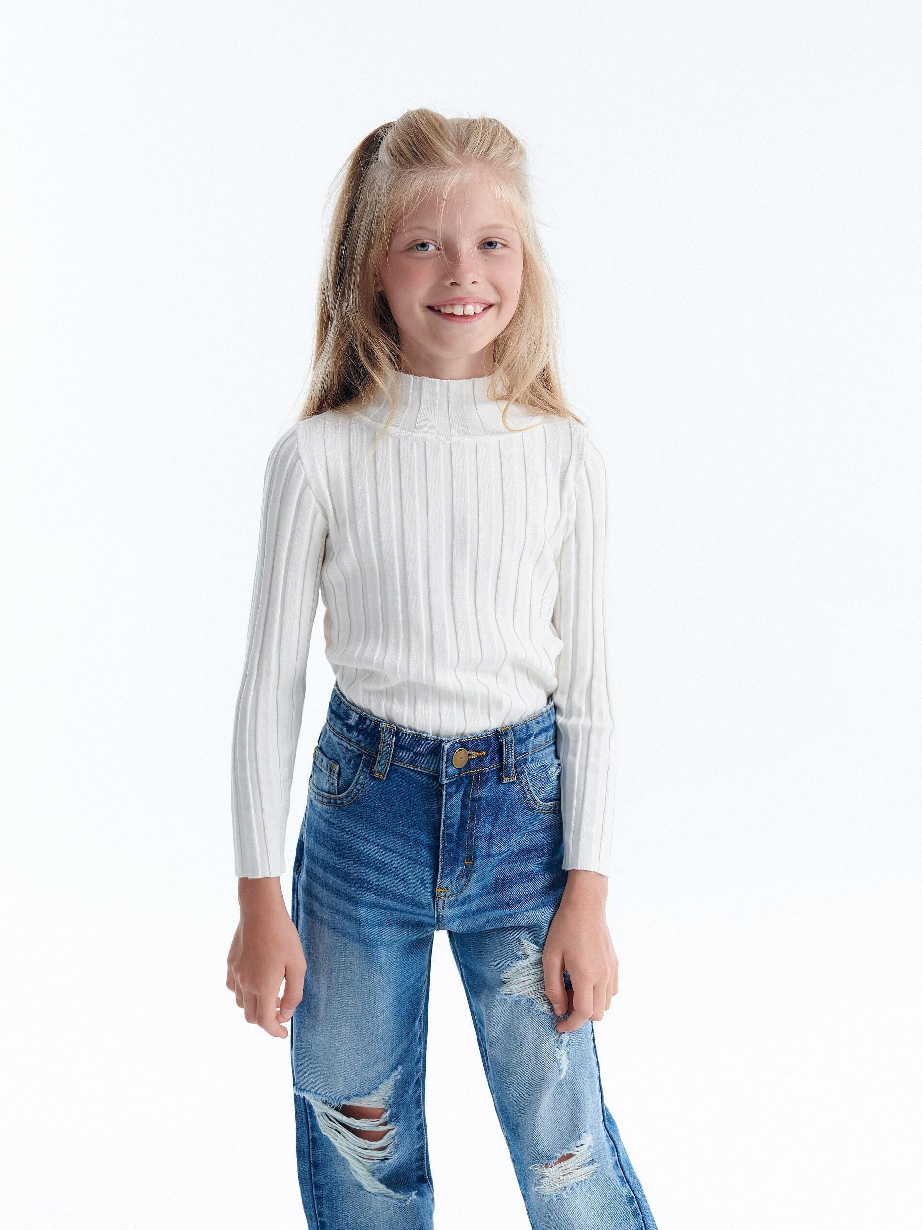 Blue Distressed Boyfriend Jeans, Kids Girls, , large image number 2