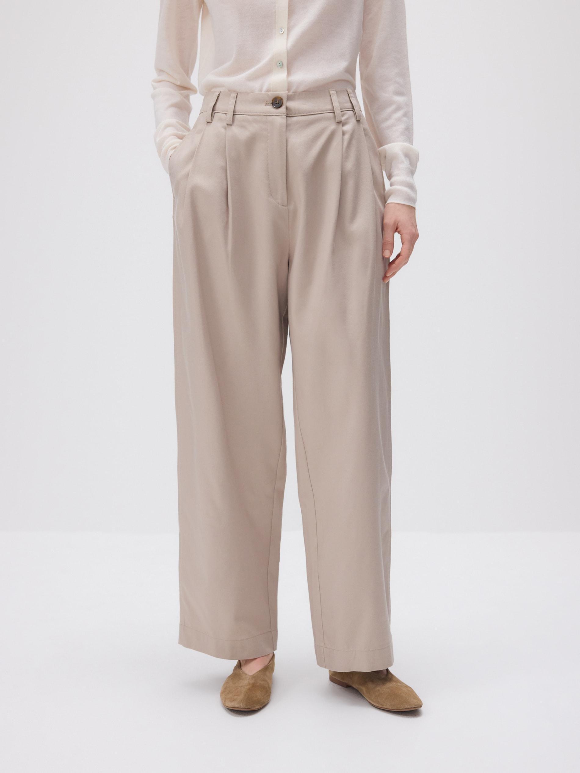 Beige Lyocell Blend Trousers With Pleats, , large image number 1
