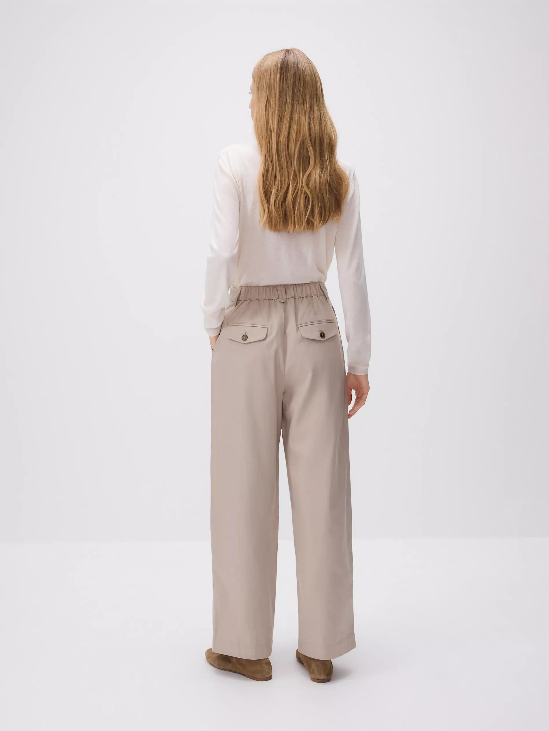 Beige Lyocell Blend Trousers With Pleats, , large image number 3
