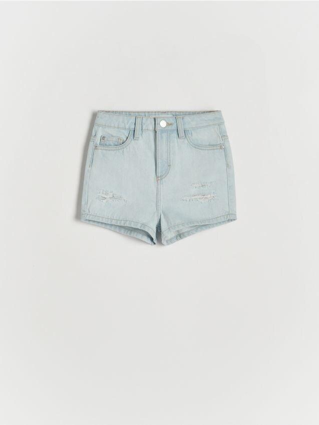 Blue Denim Shorts With Wash Effect, Kids Girls, , large image number 0