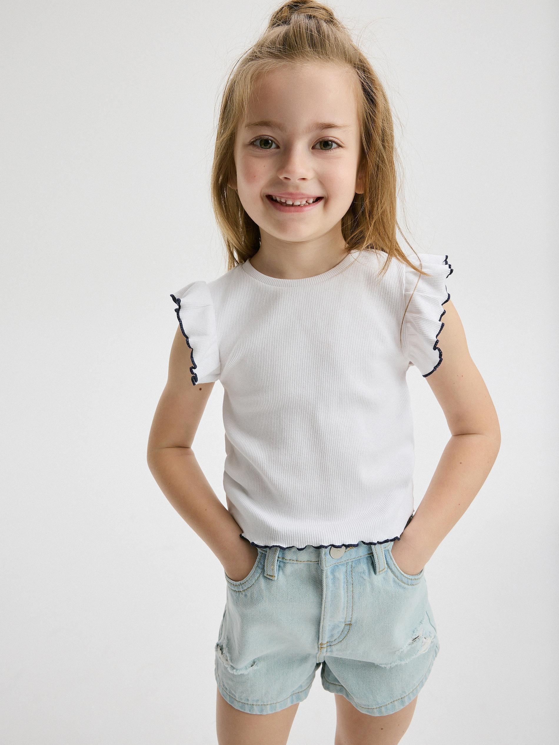 Blue Denim Shorts With Wash Effect, Kids Girls, , large image number 3