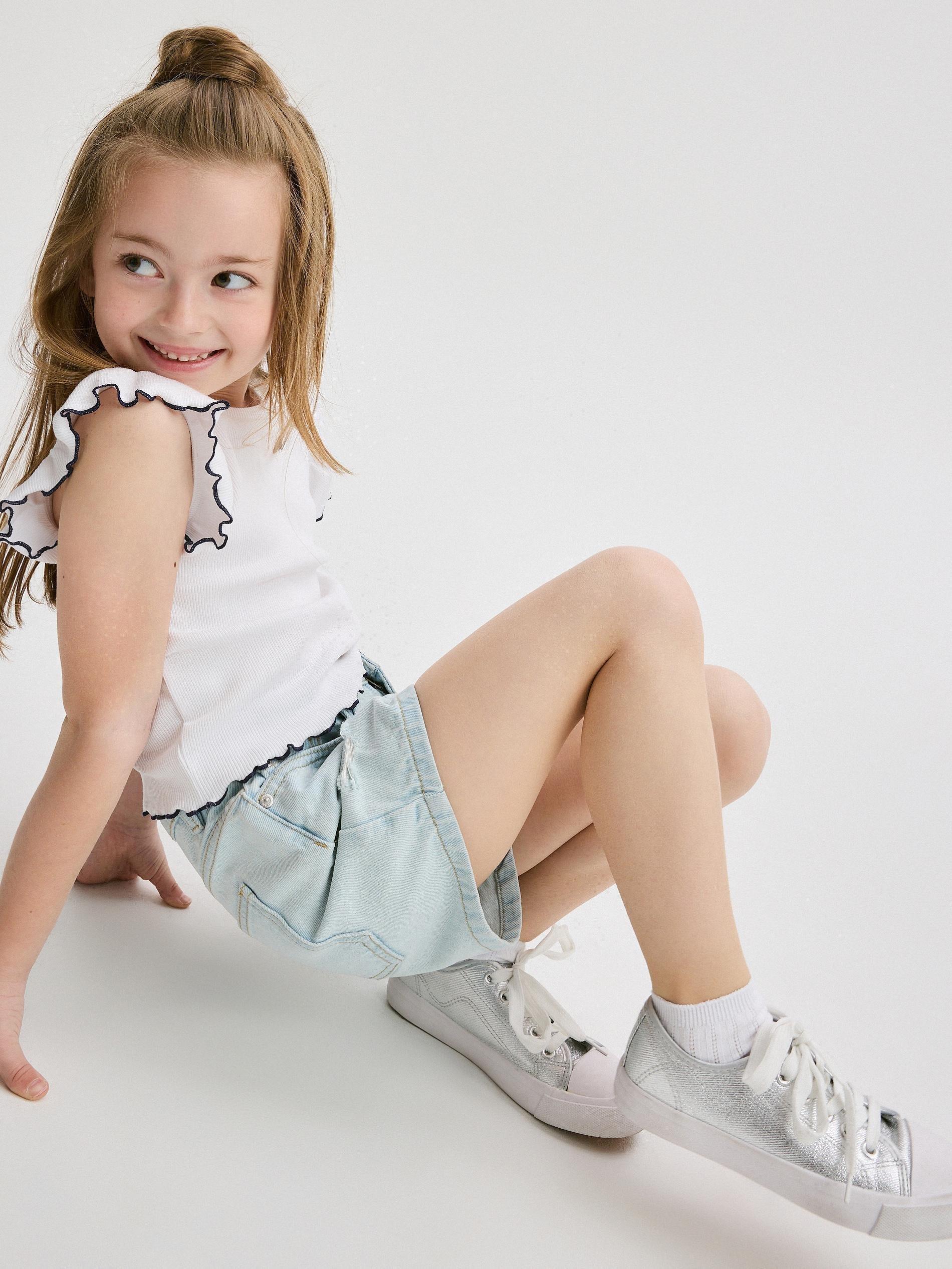 Blue Denim Shorts With Wash Effect, Kids Girls, , large image number 9