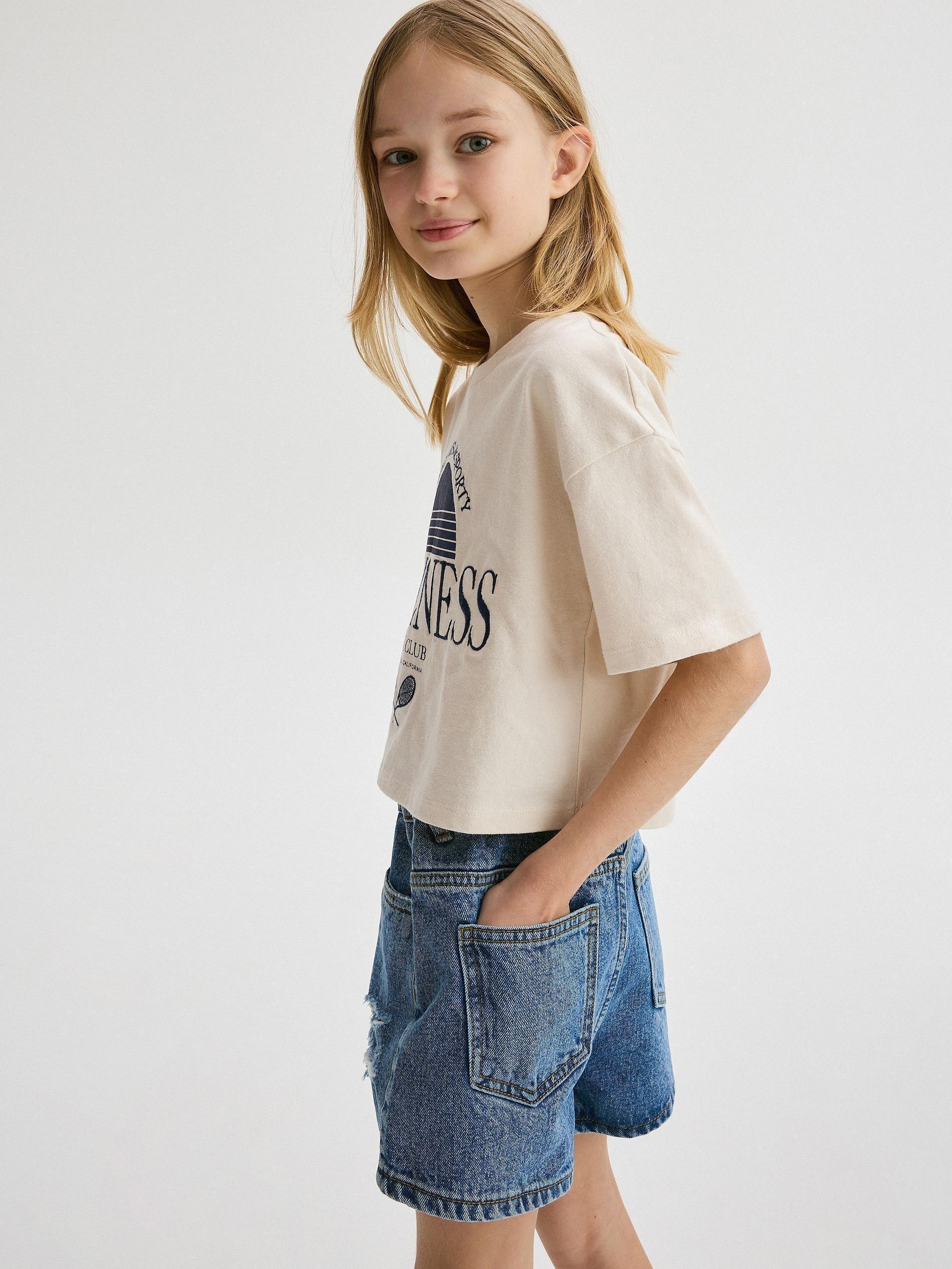 Blue Denim Shorts With Wash Effect, Kids Girls, , large image number 9