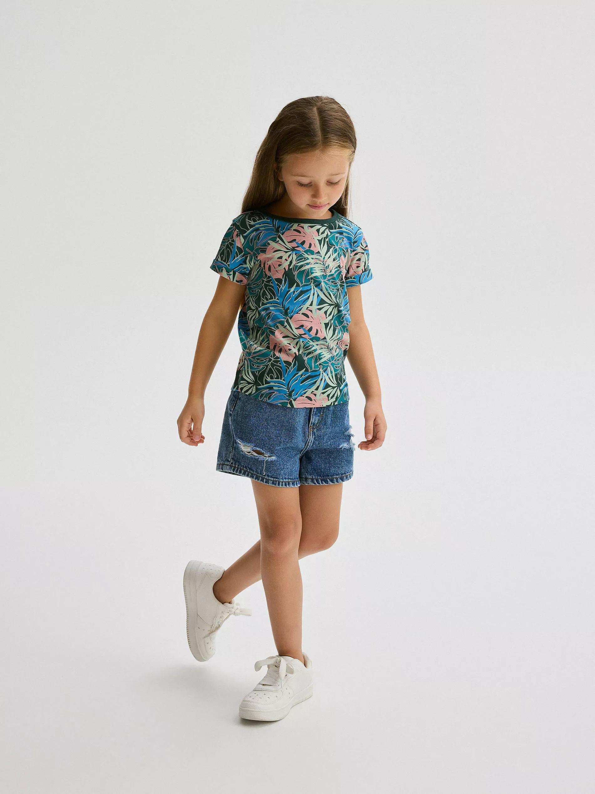 Blue Denim Shorts With Wash Effect, Kids Girls, , large image number 10