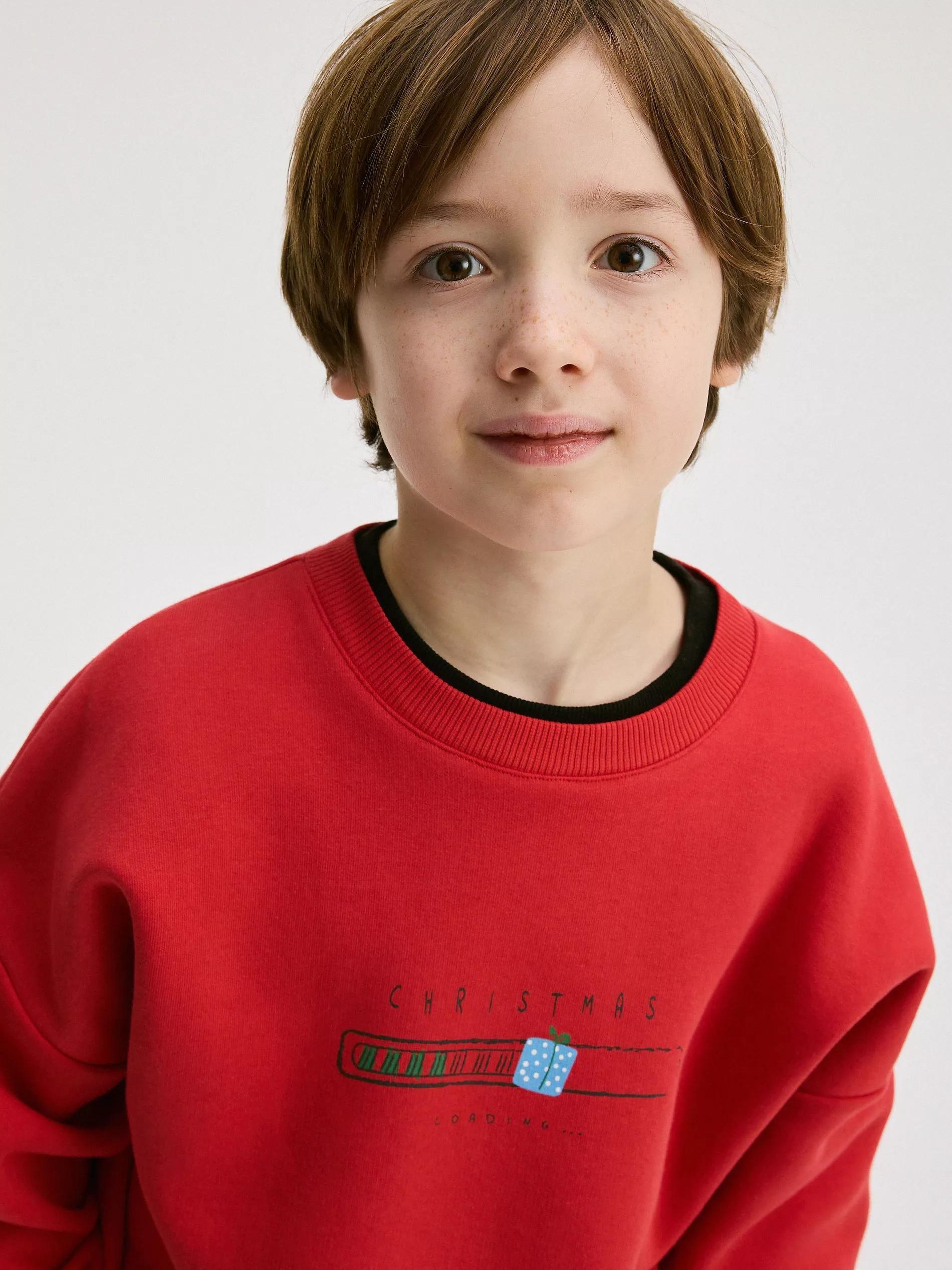 Red Christmas Print Hoodie, Kids Boys, , large image number 1