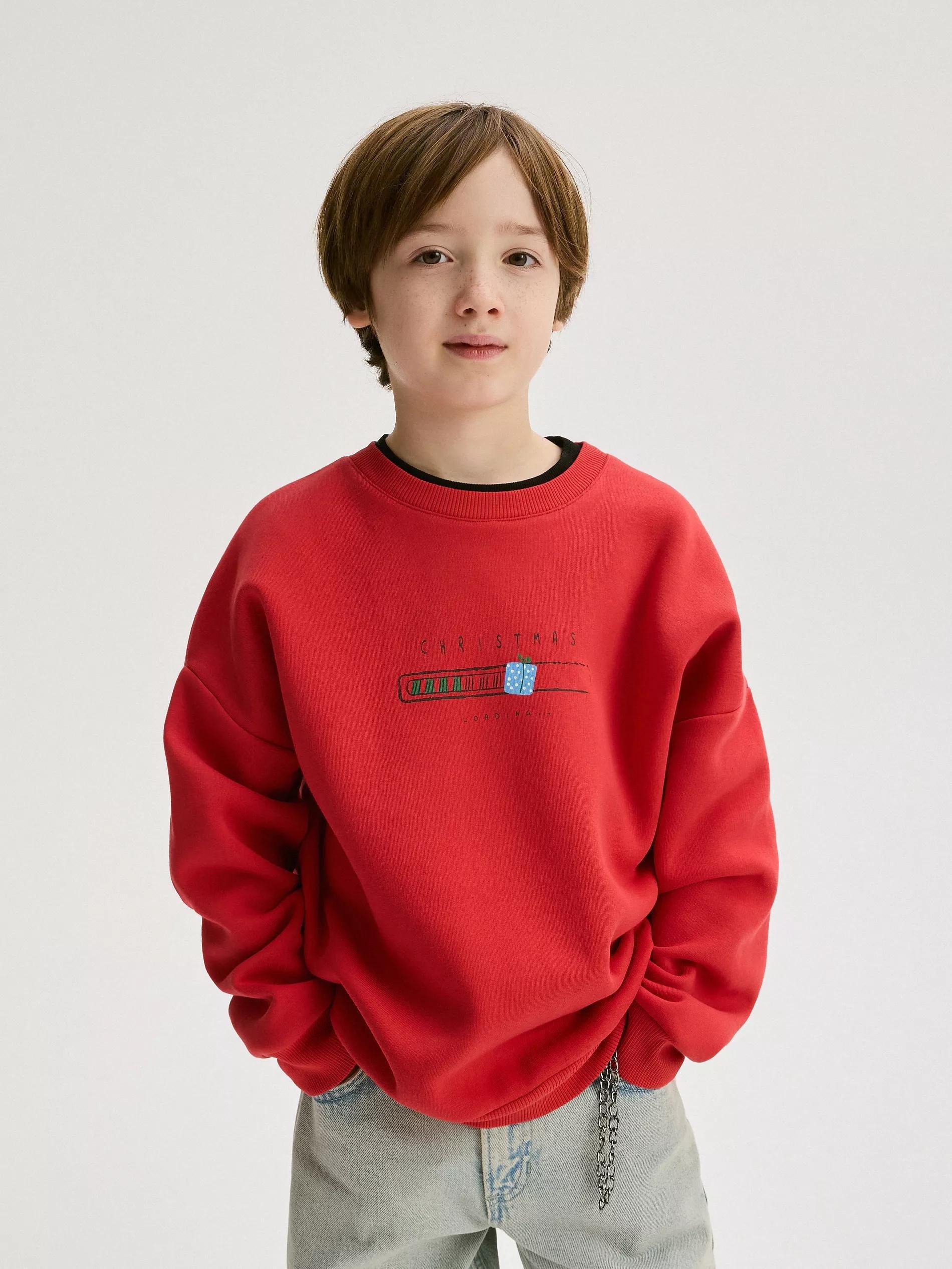 Red Christmas Print Hoodie, Kids Boys, , large image number 3