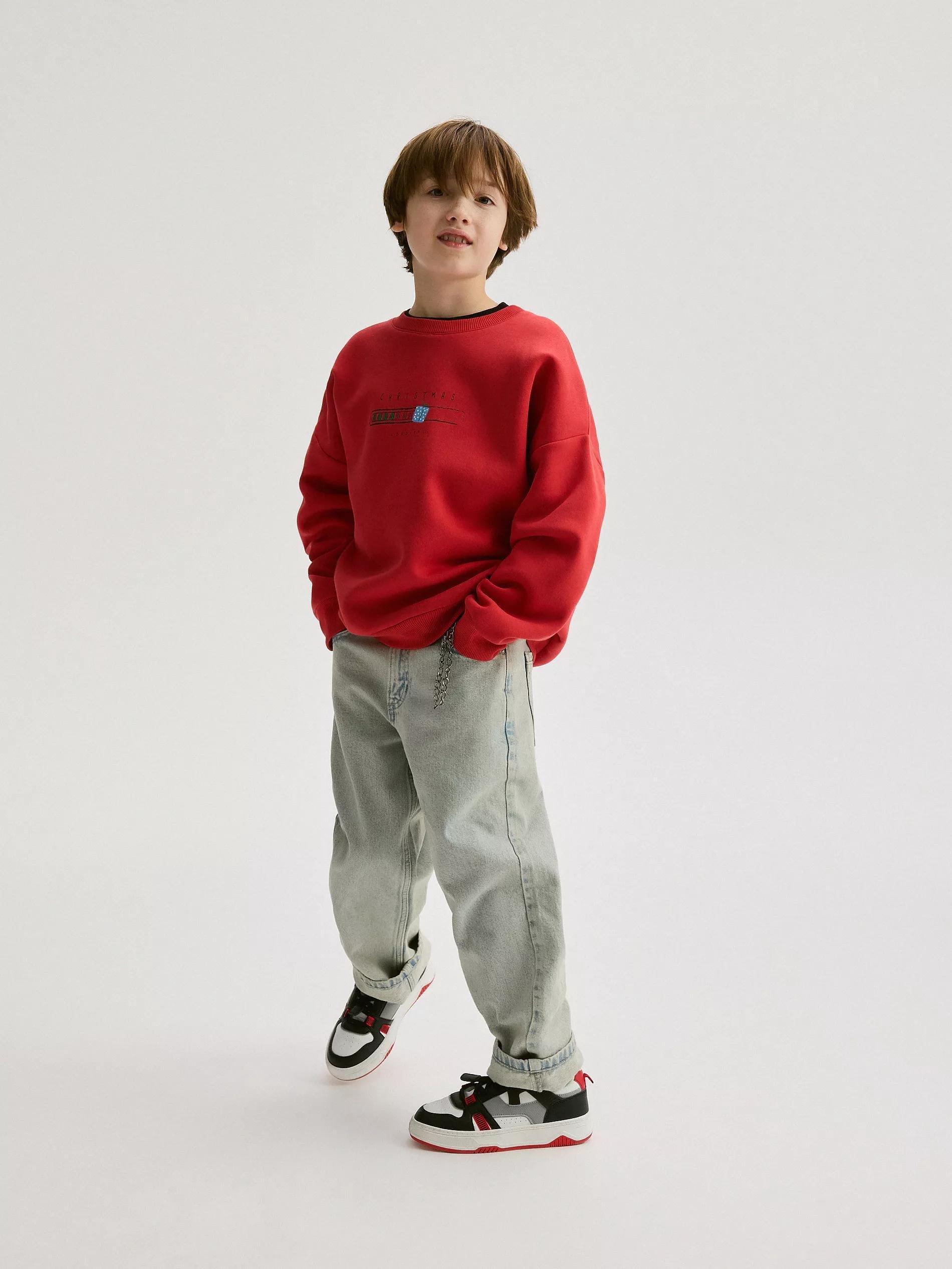 Red Christmas Print Hoodie, Kids Boys, , large image number 4