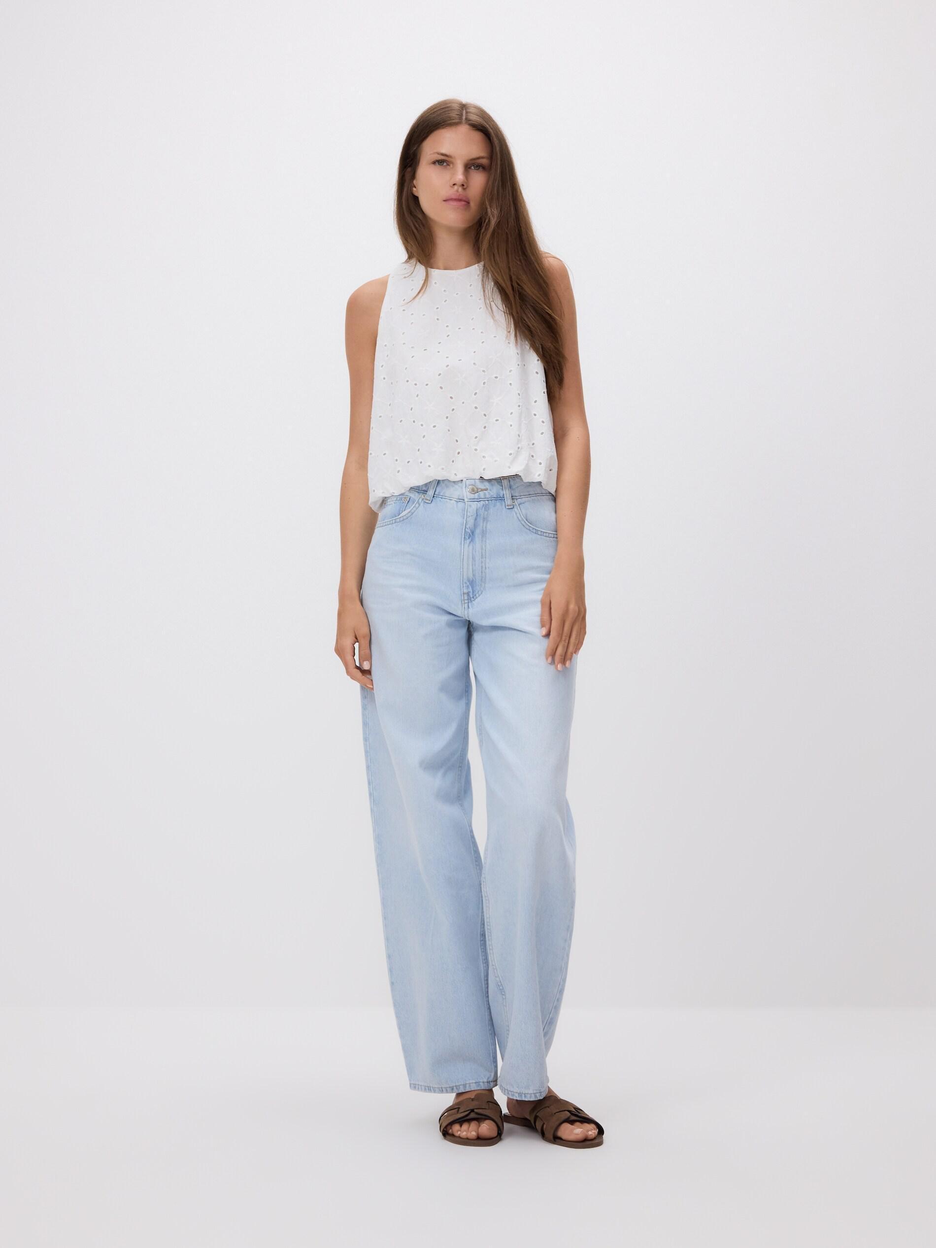 Cream Cotton Broderie Blouse, Ivory, large image number 1