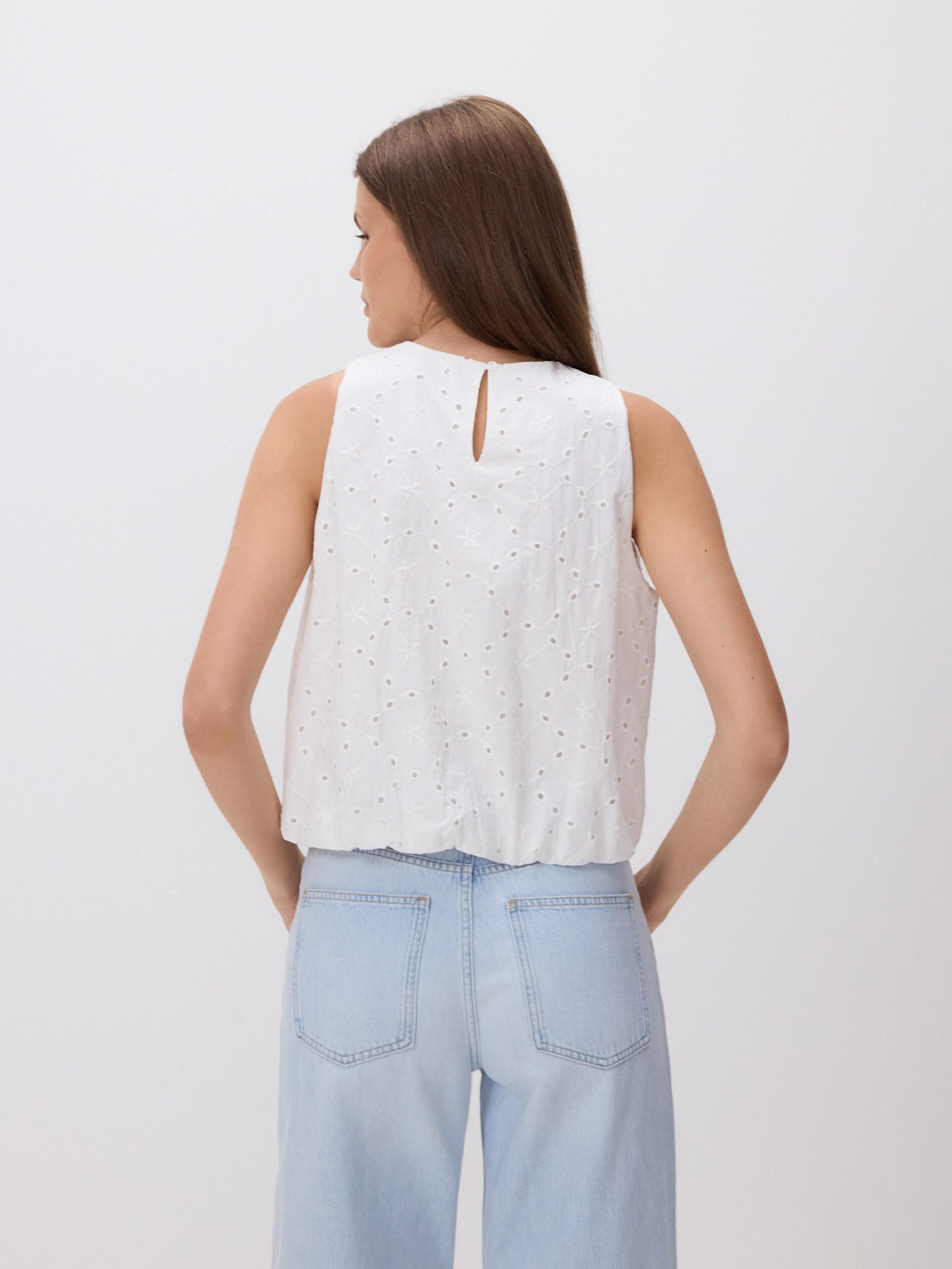 Cream Cotton Broderie Blouse, Ivory, large image number 5