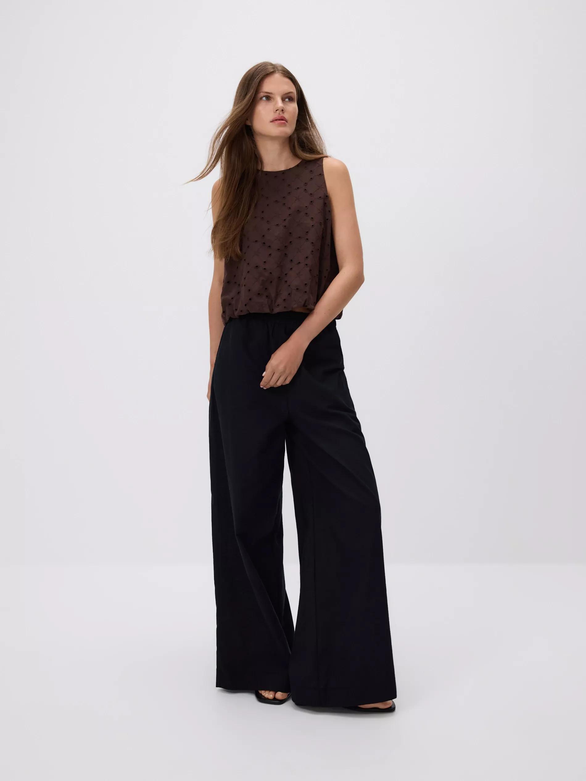 Brown Cotton Broderie Blouse, Brown, large image number 1