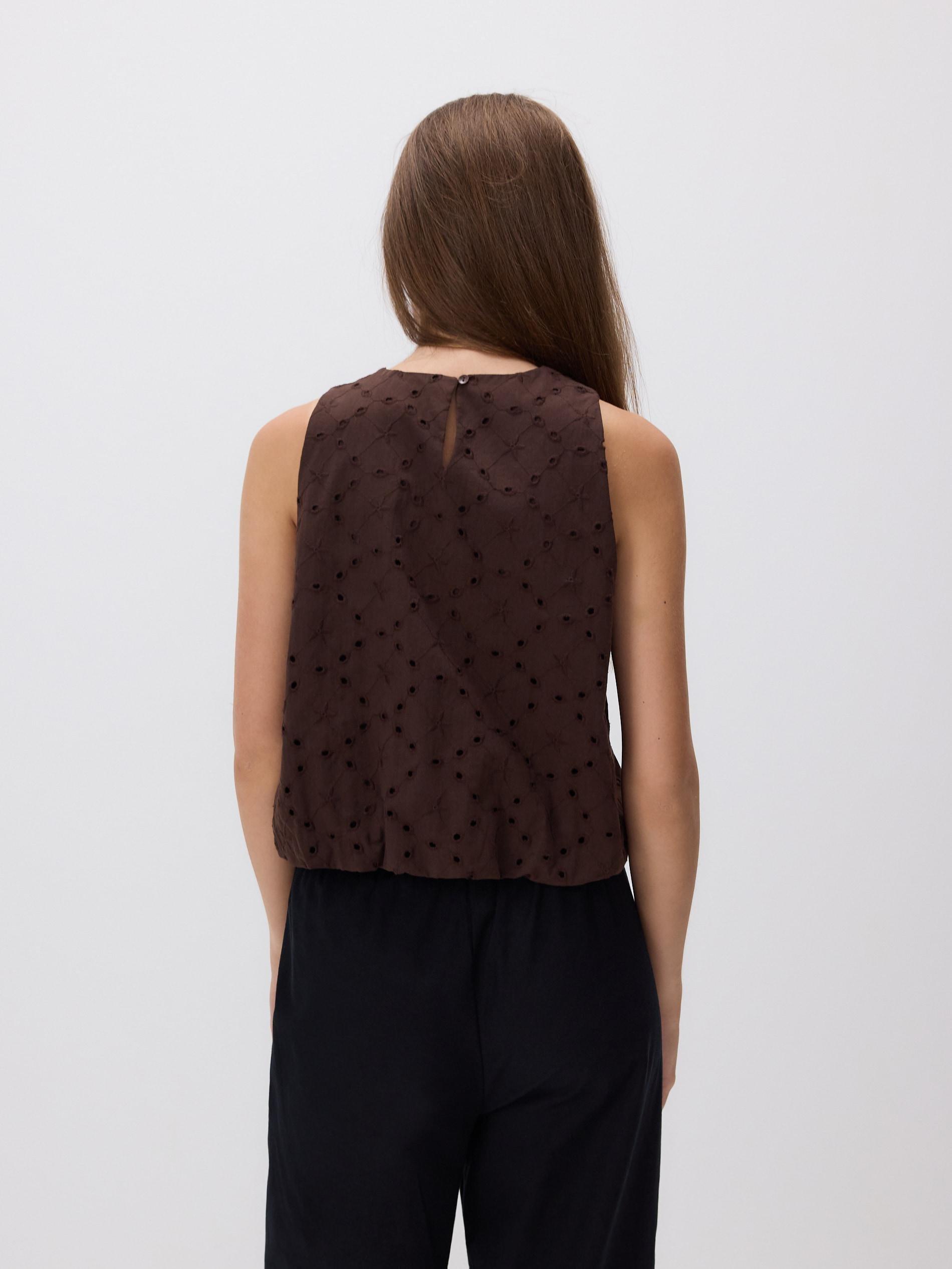 Brown Cotton Broderie Blouse, Brown, large image number 4