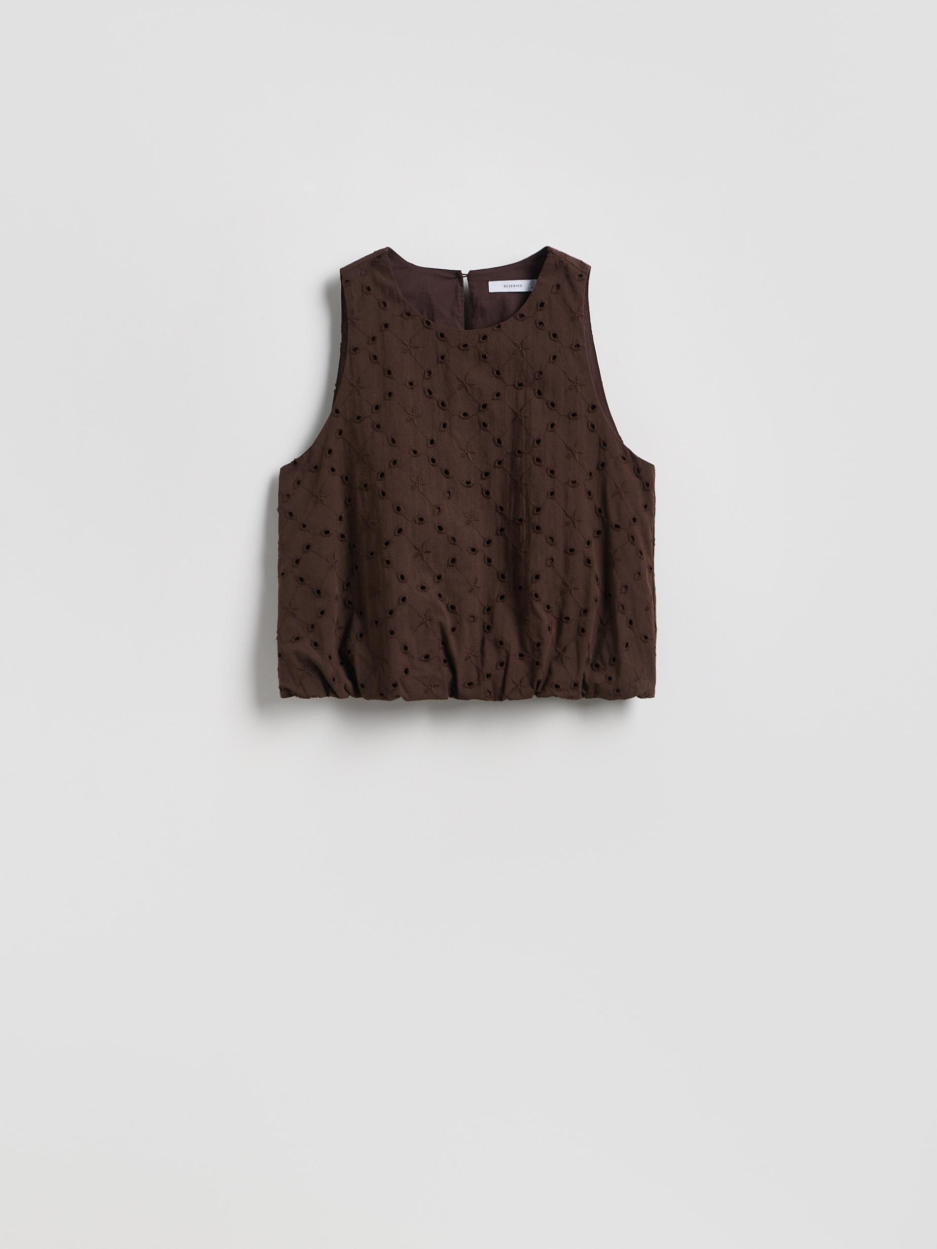 Brown Cotton Broderie Blouse, Brown, large image number 5