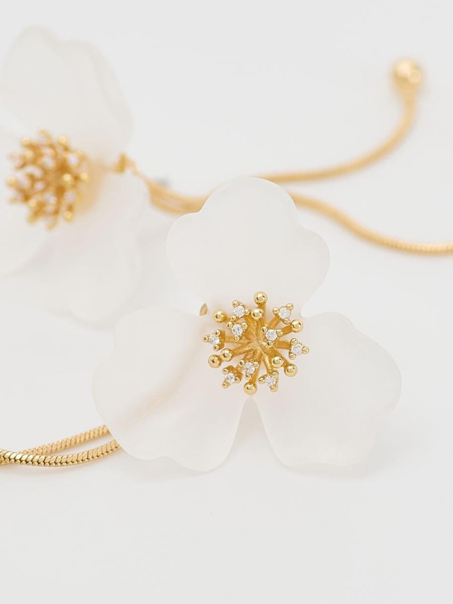 Cream Long Dangling Earrings With Flower Detail, Ivory, large image number 0