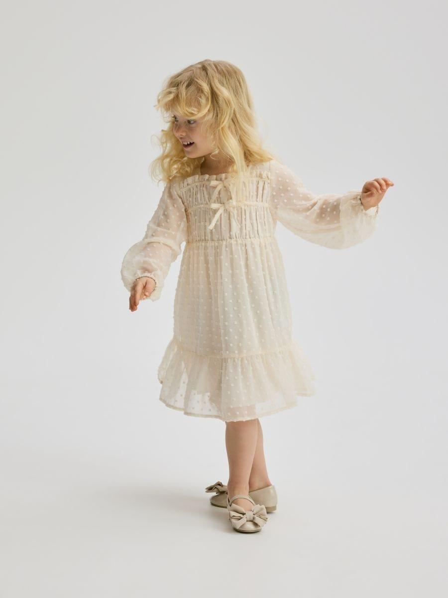 Cream Structured, Patterned Dress, Ivory, large image number 0