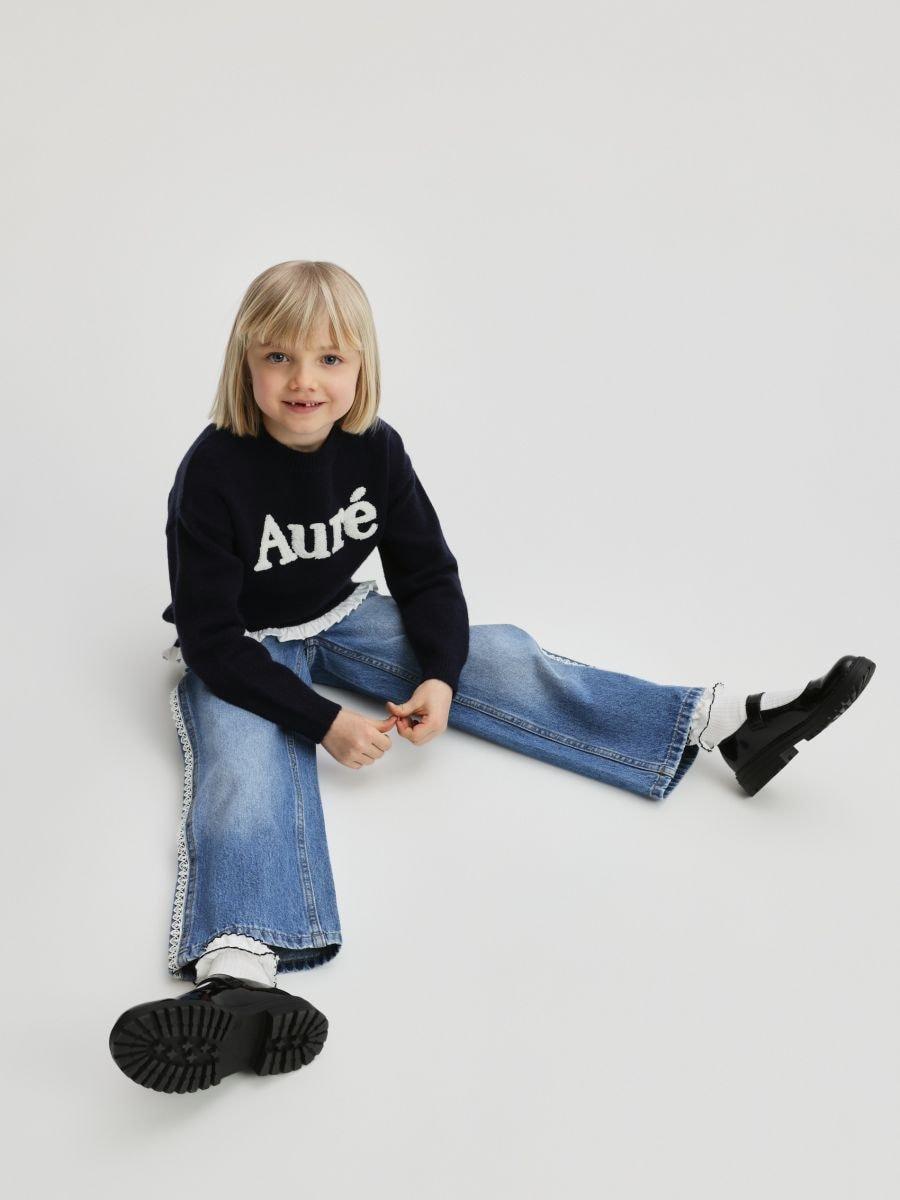 Navy Sweater With Ruffle, Navy, large image number 0