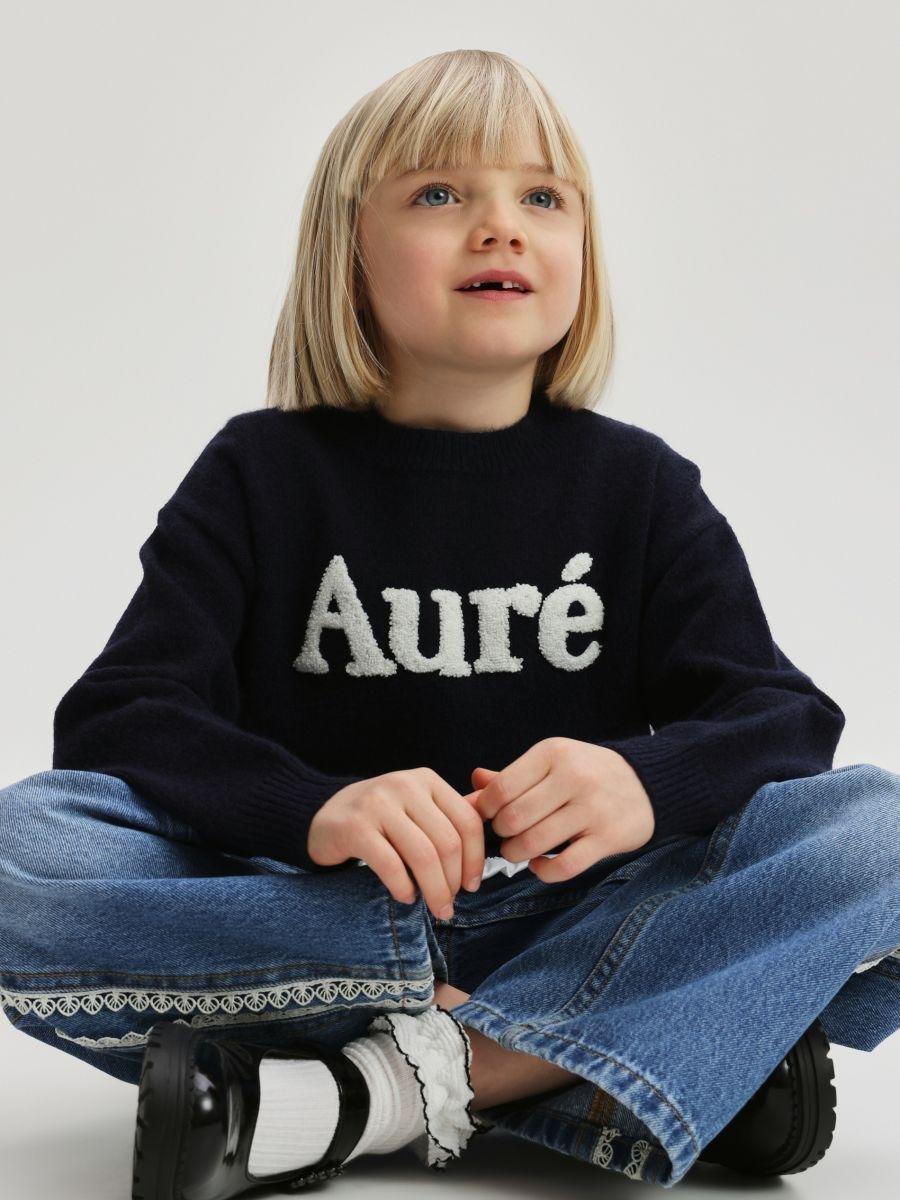 Navy Sweater With Ruffle, Navy, large image number 1