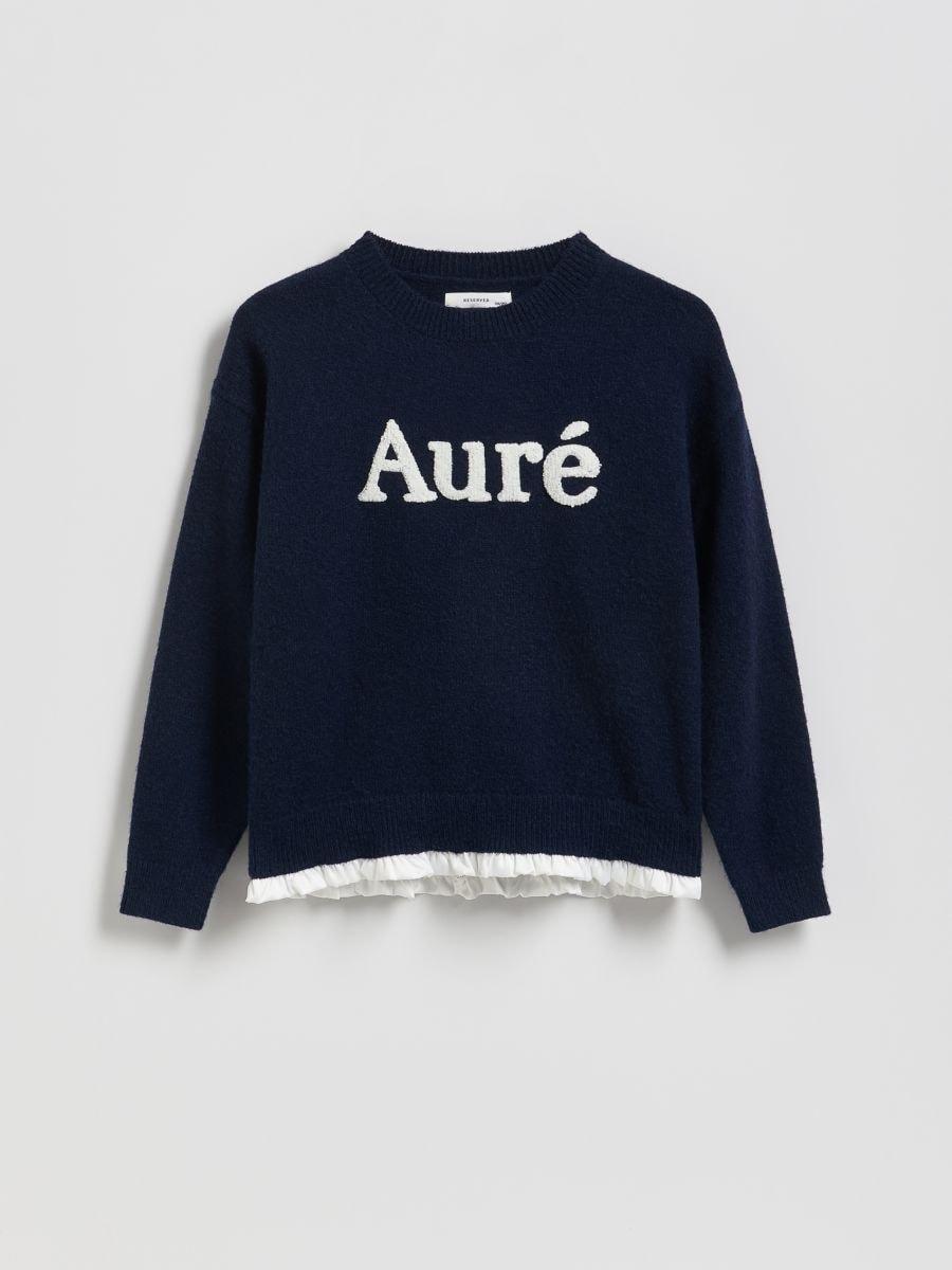Navy Sweater With Ruffle, Navy, large image number 2