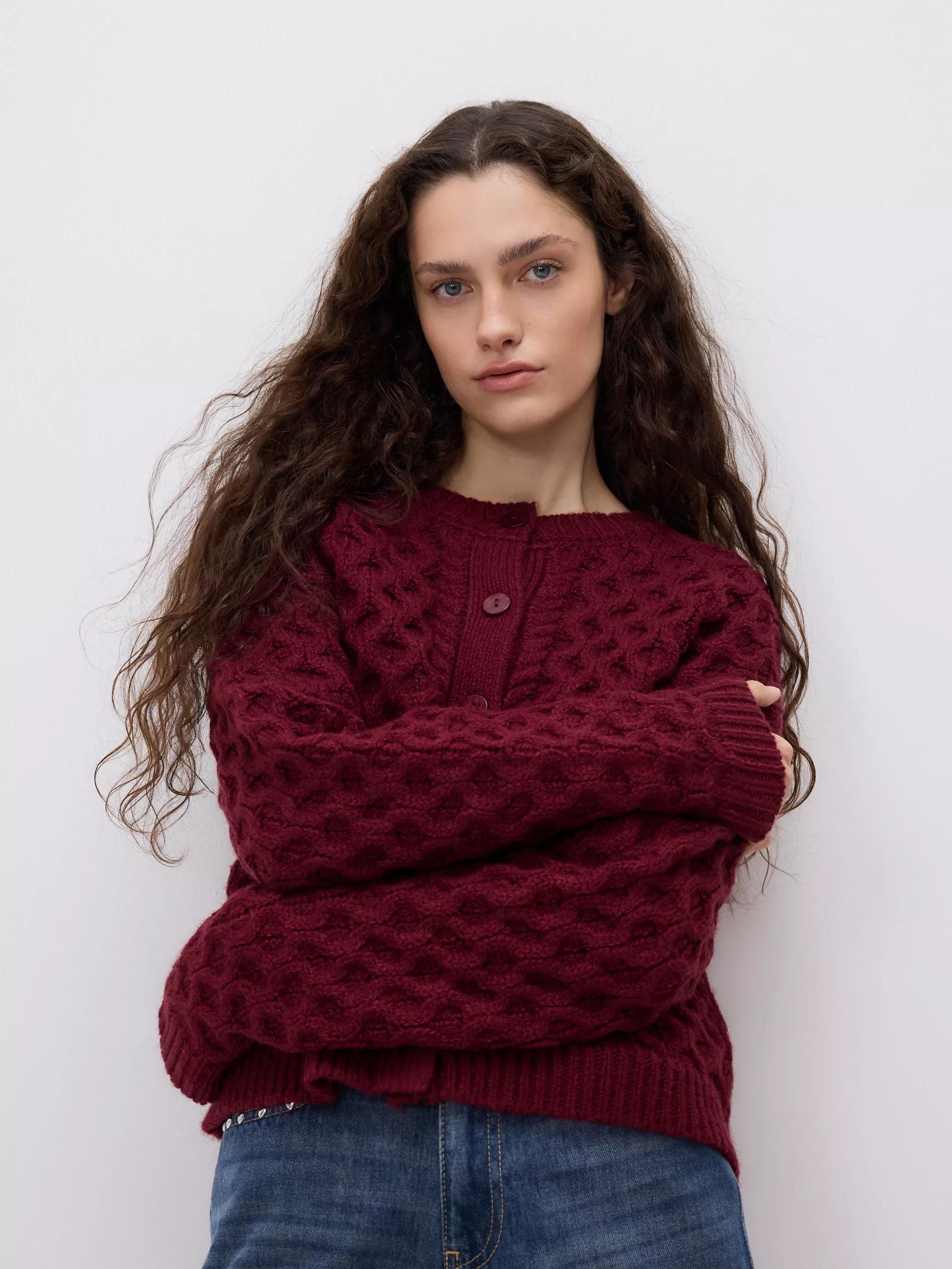 CARMINE Decorative knit cardigan, Burgundy, large image number 0