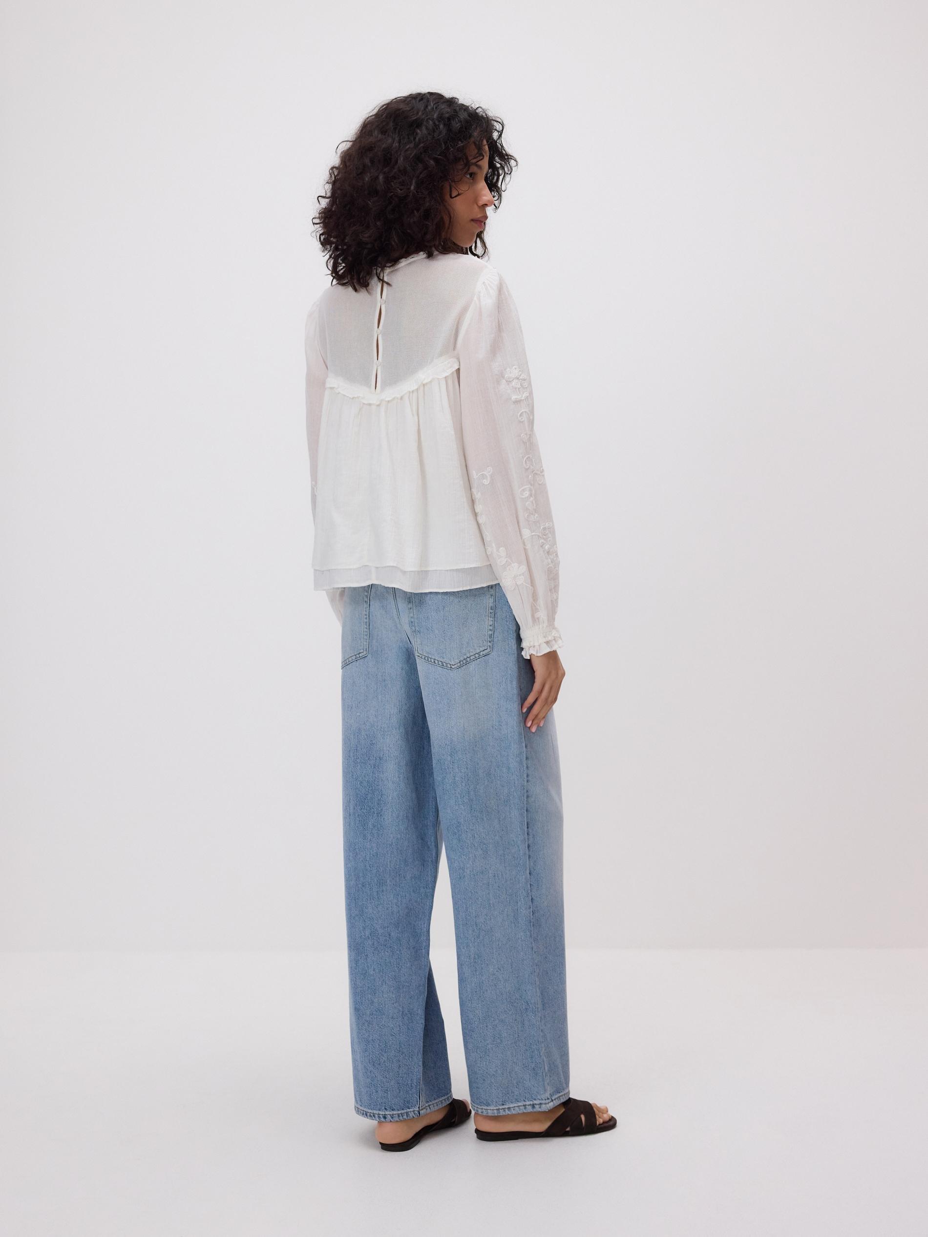Cream Cotton Blouse With Embroidery, Ivory, large image number 3