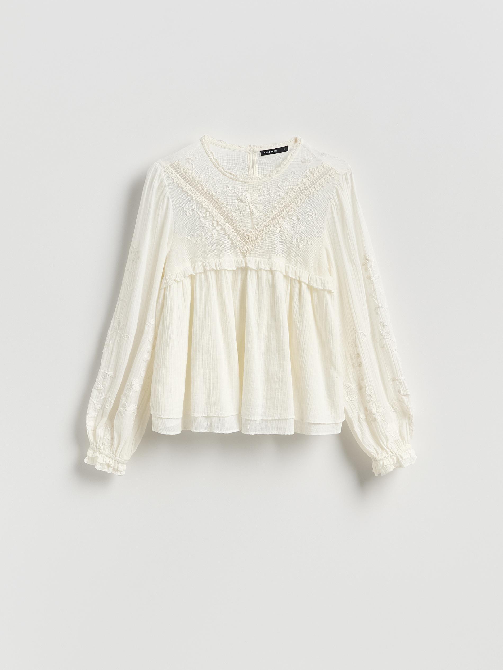 Cream Cotton Blouse With Embroidery, Ivory, large image number 4