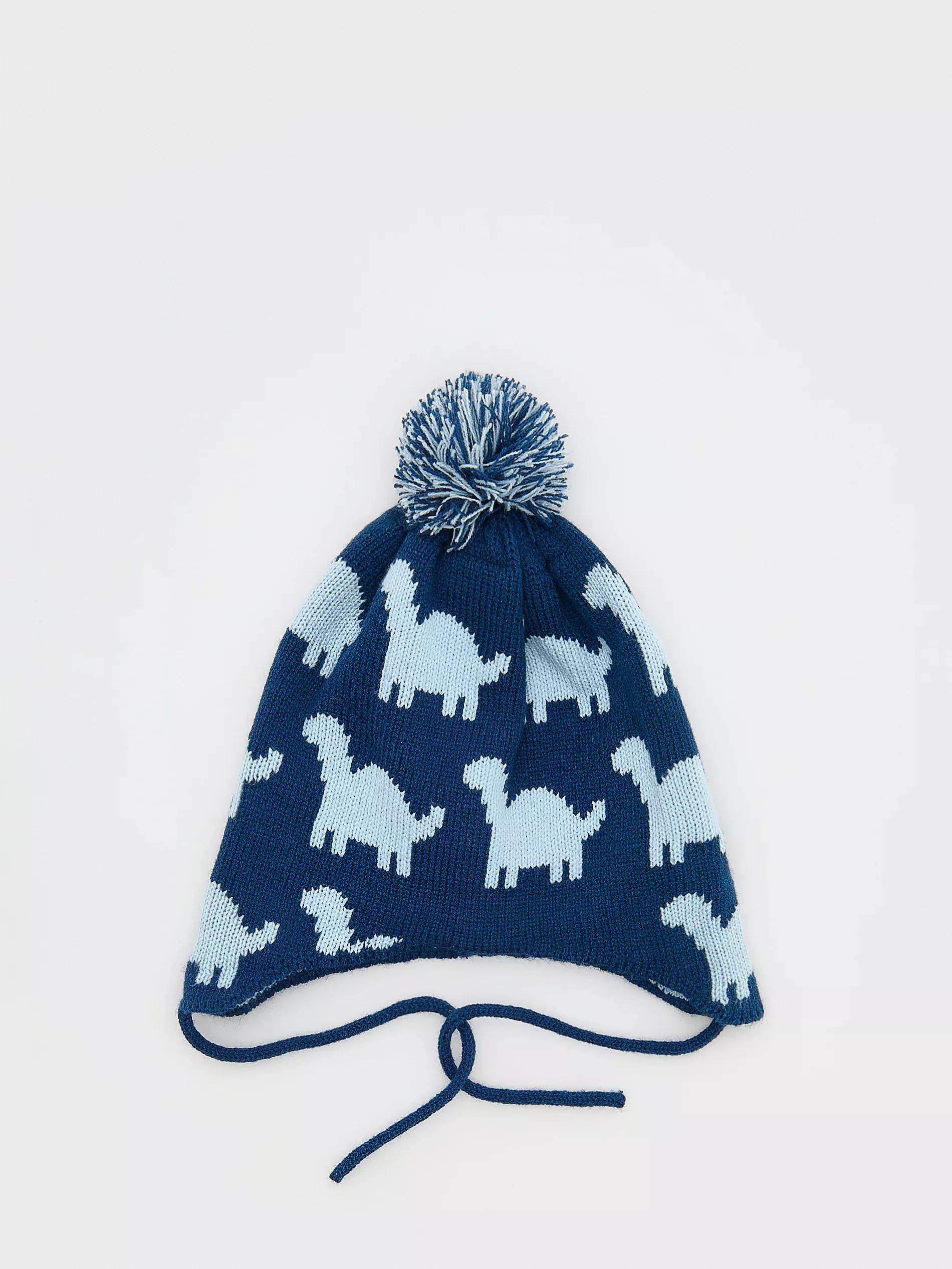 Blue Patterned Jersey Beanie, Kids Boys, , large image number 0