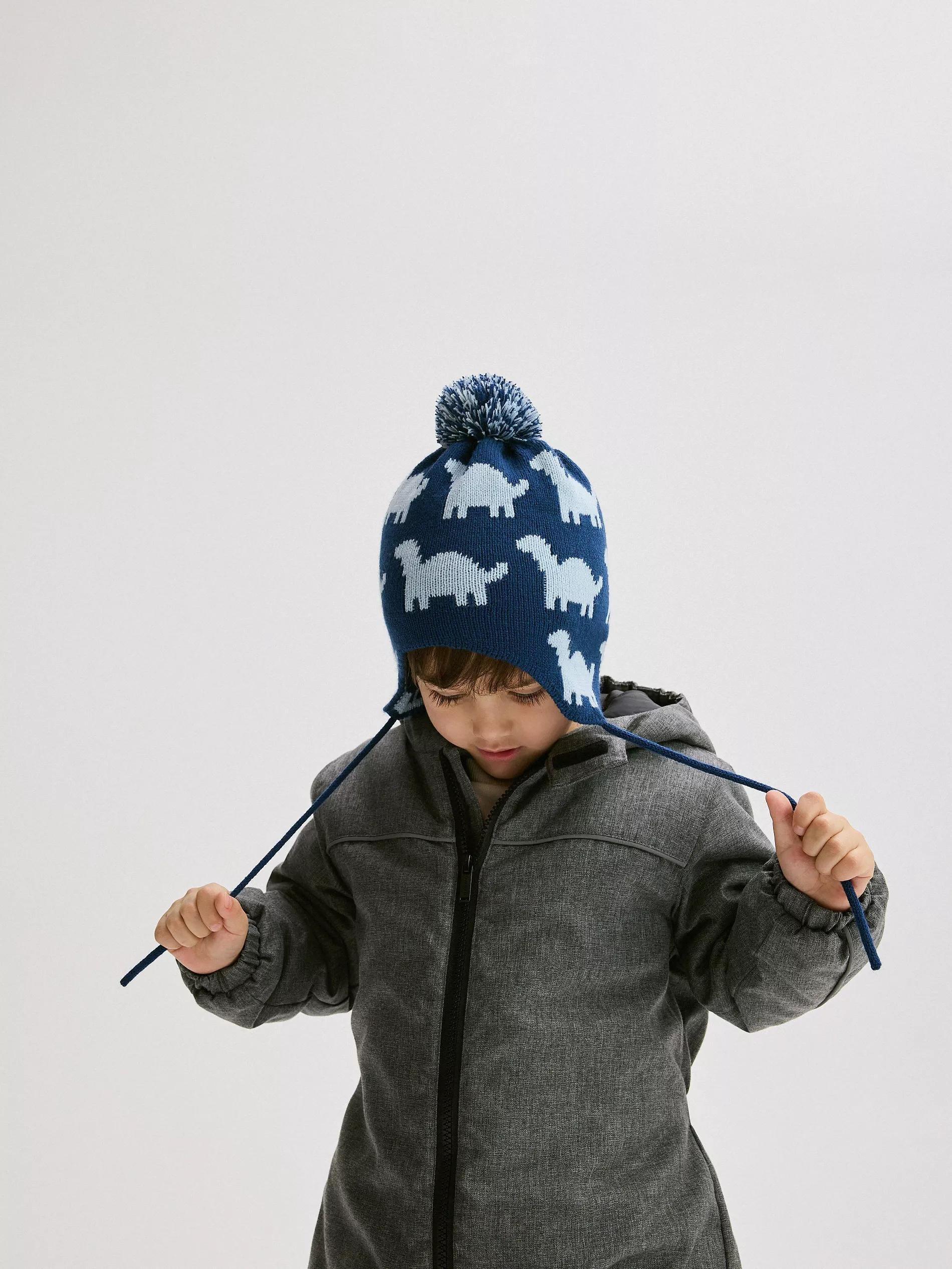 Blue Patterned Jersey Beanie, Kids Boys, , large image number 2