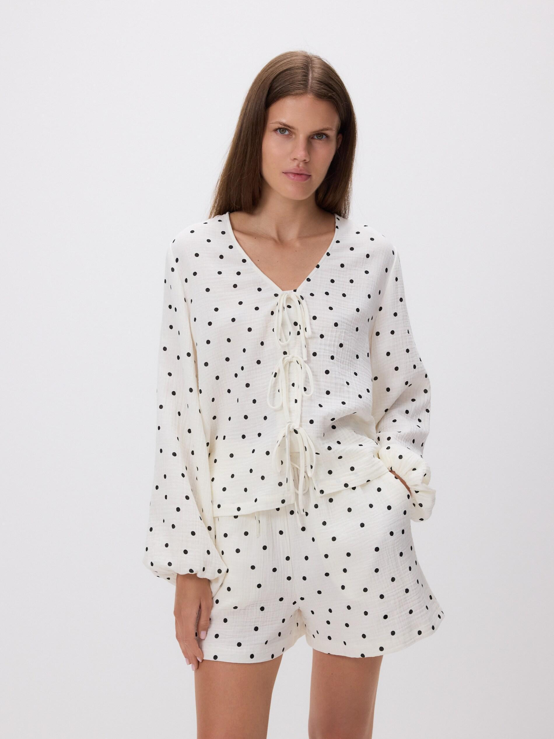 White Blouse with front tie, White, medium