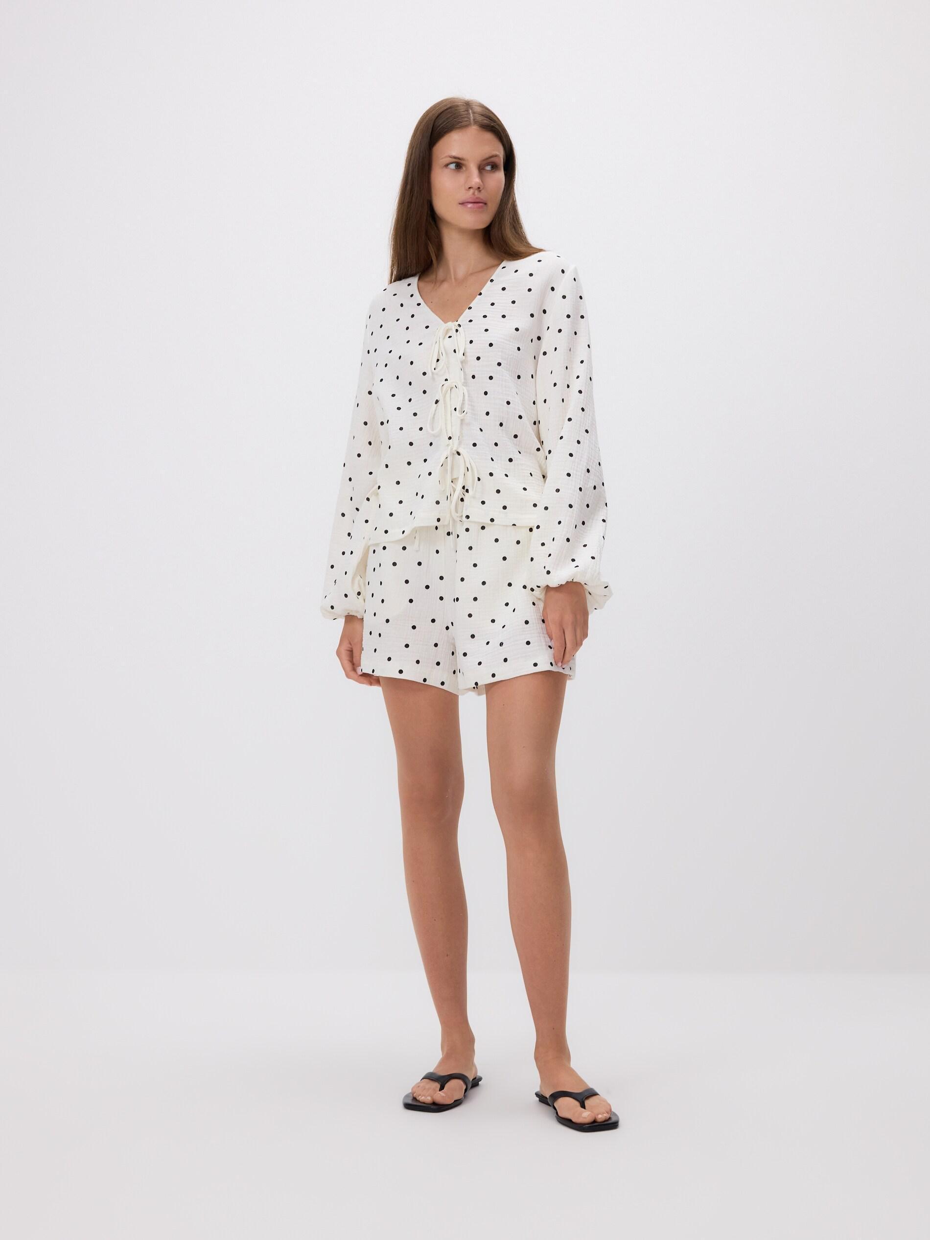 White Blouse with front tie, White, large image number 1