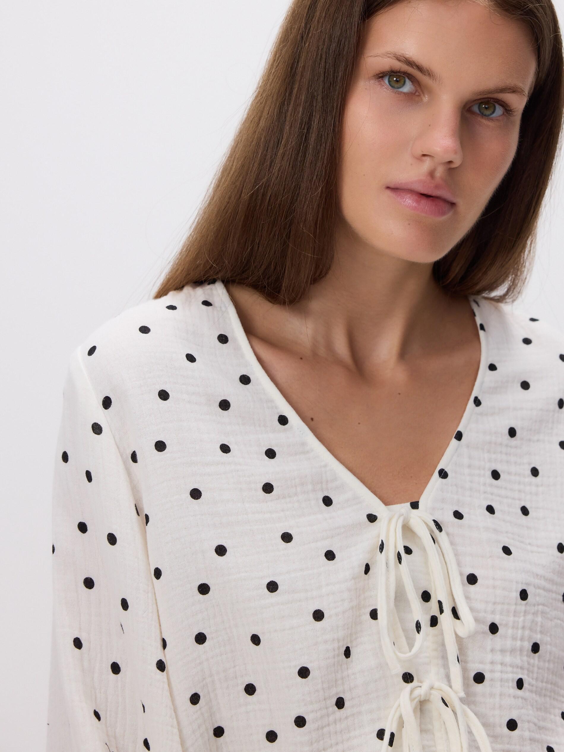 White Blouse with front tie, White, medium