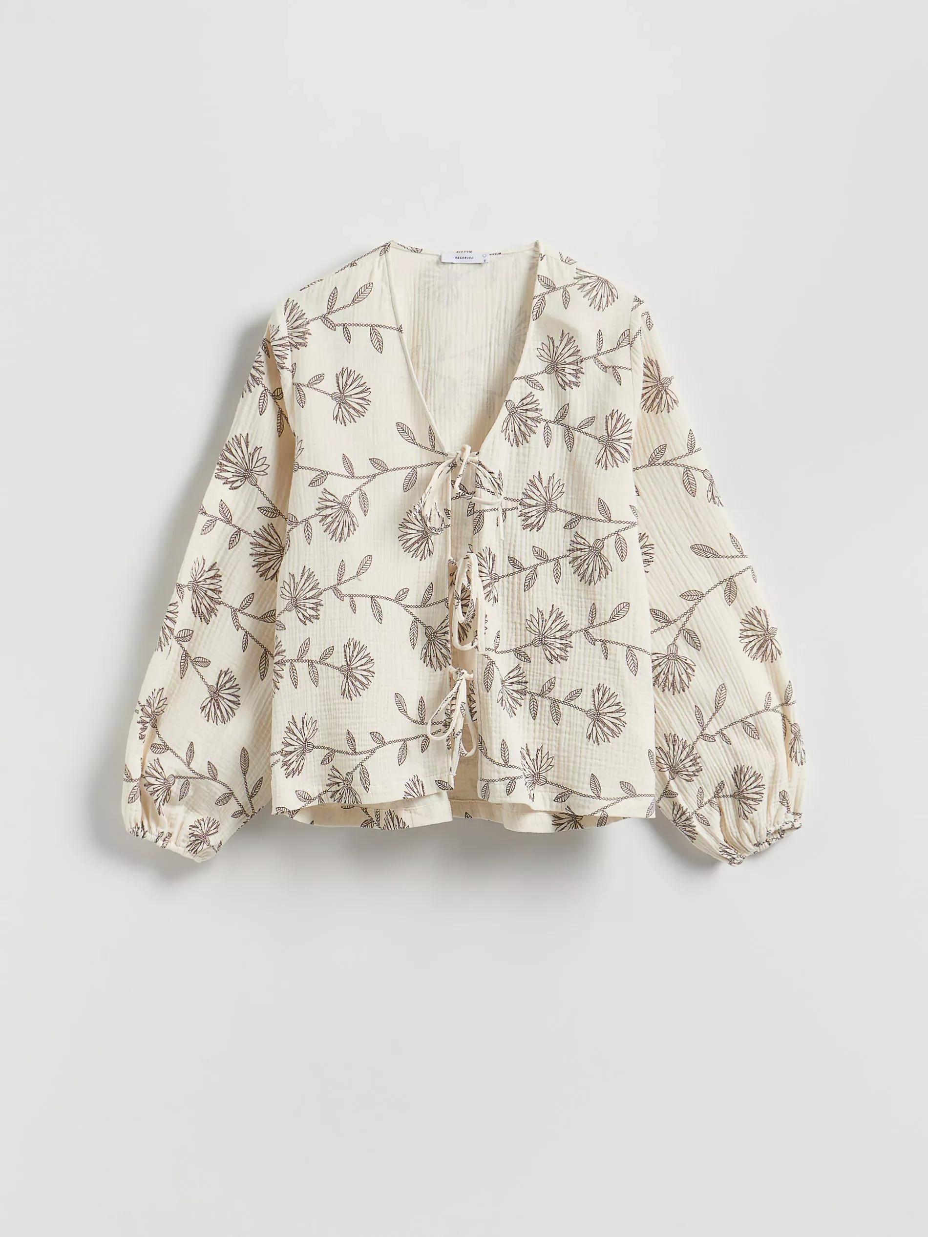 Beige Blouse with front tie, Ivory, large image number 4