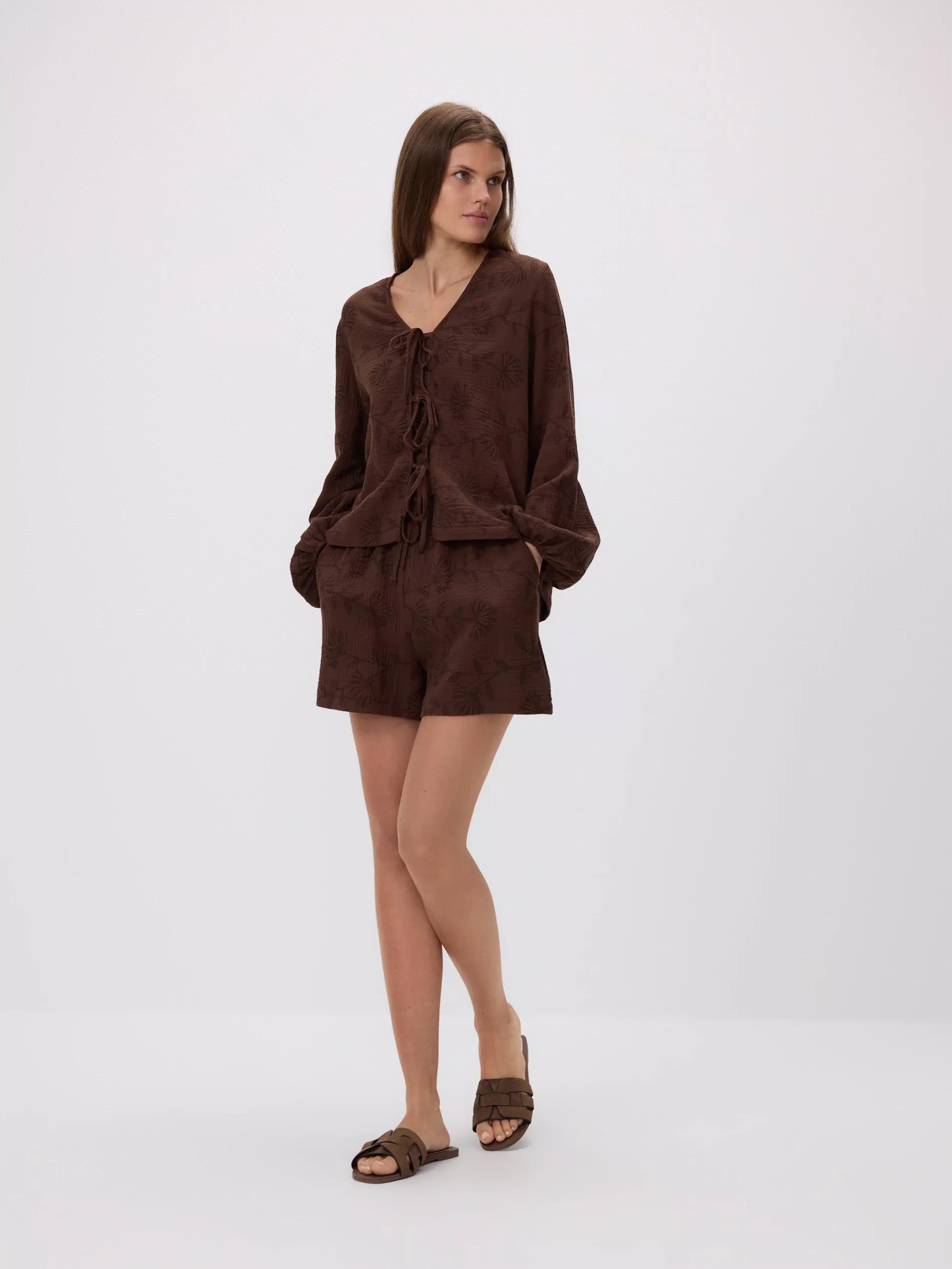 brown Blouse with front tie, , large image number 1