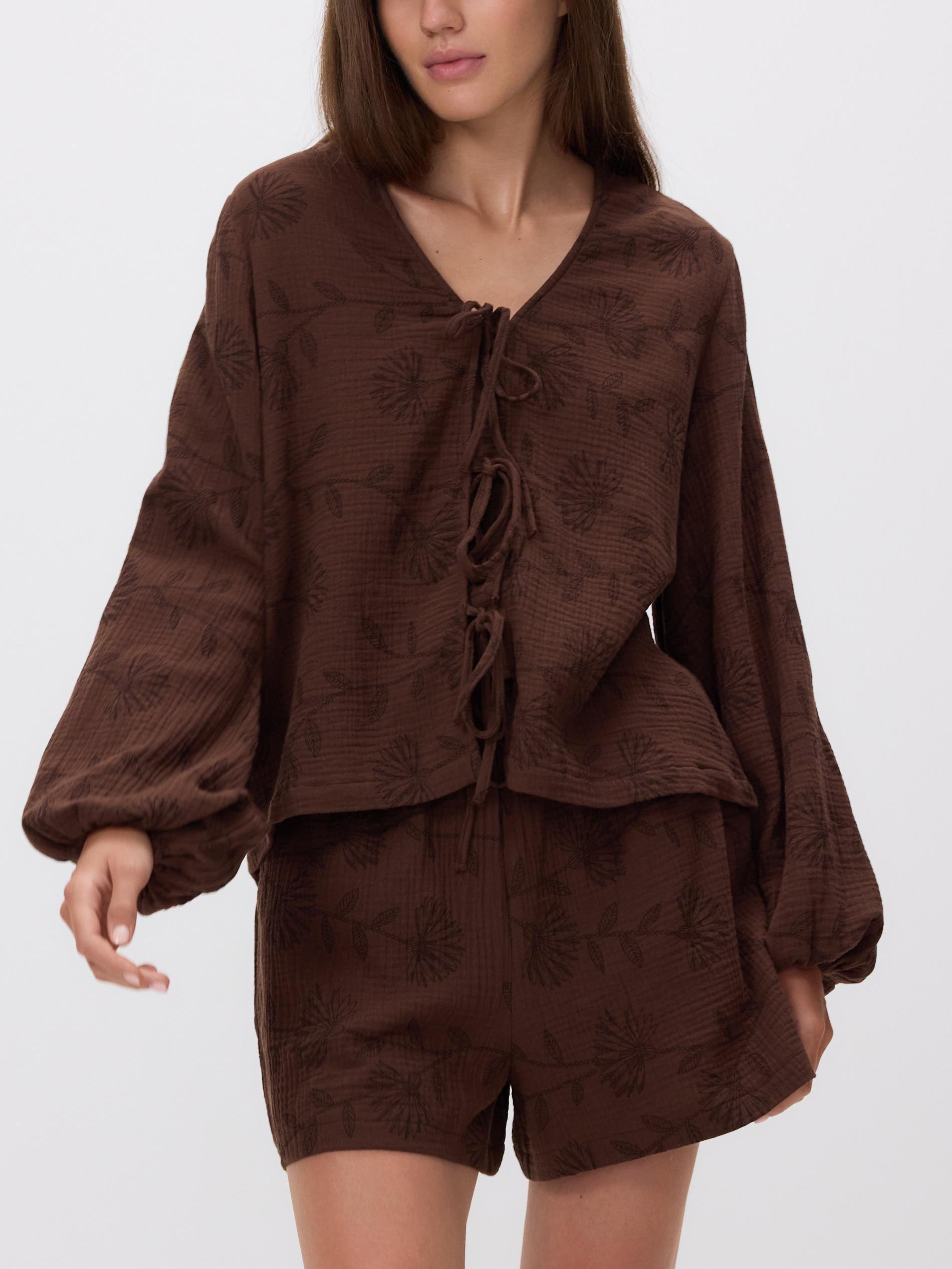 brown Blouse with front tie, , large image number 2