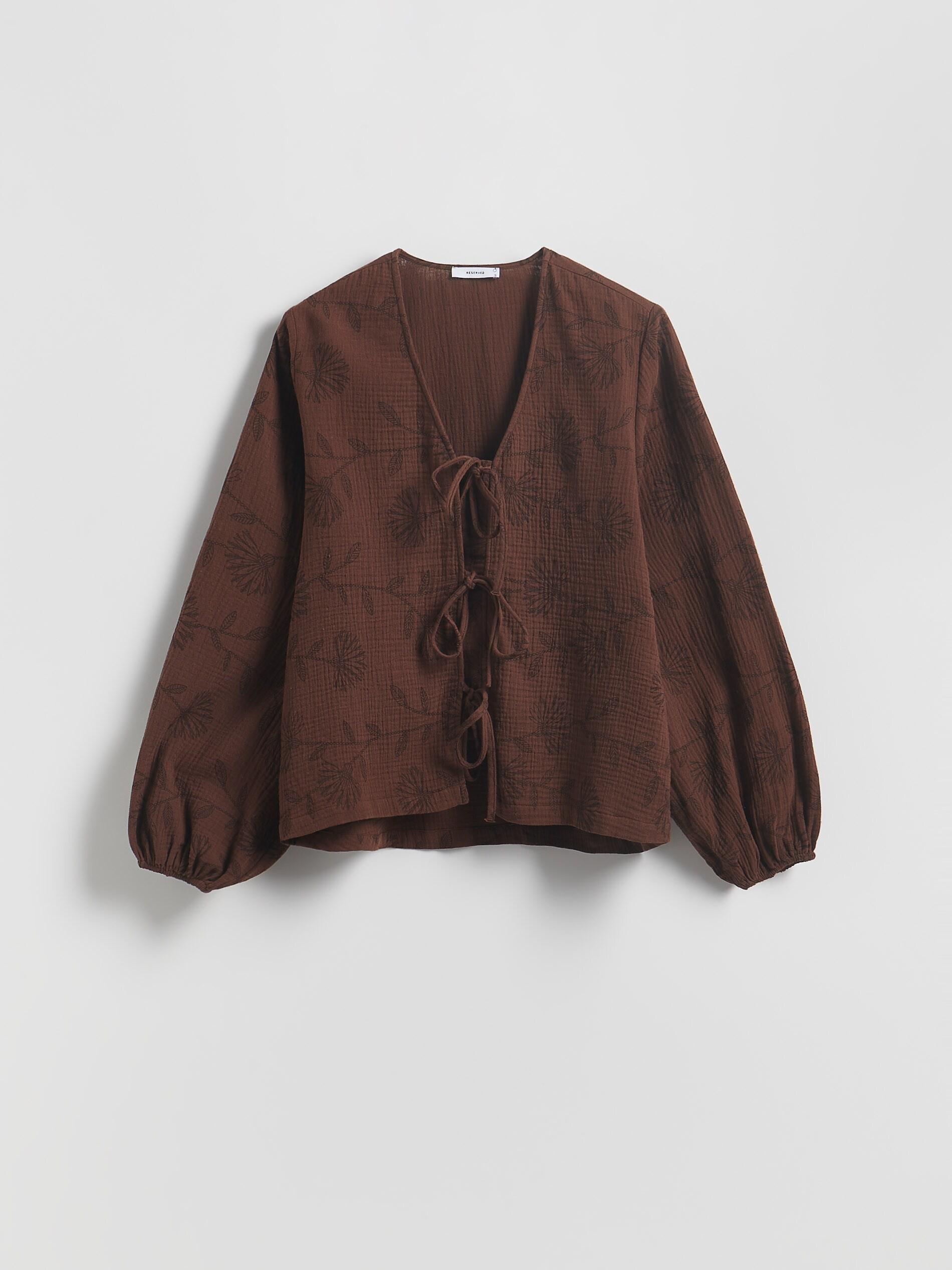 brown Blouse with front tie, Brown, large image number 4