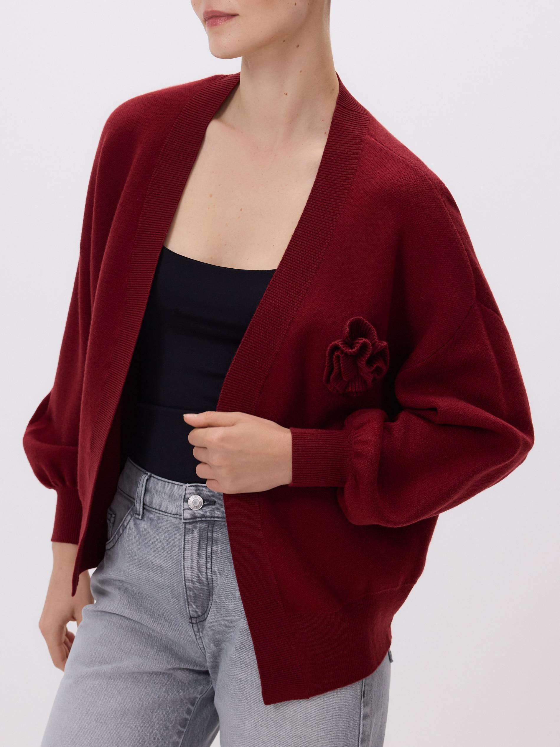 Red Cardigan With Rose Detail, , large image number 0