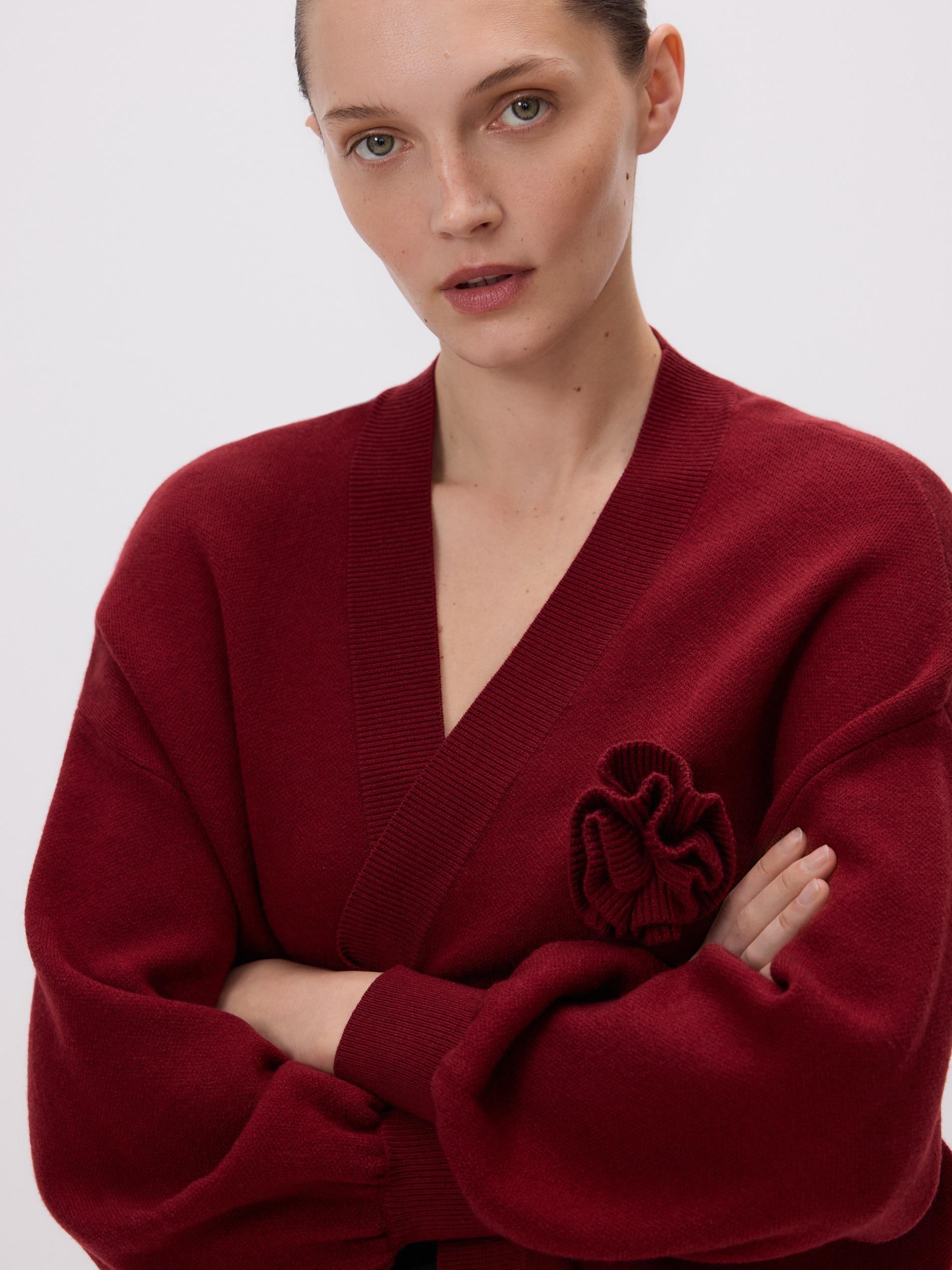 Red Cardigan With Rose Detail, , large image number 1